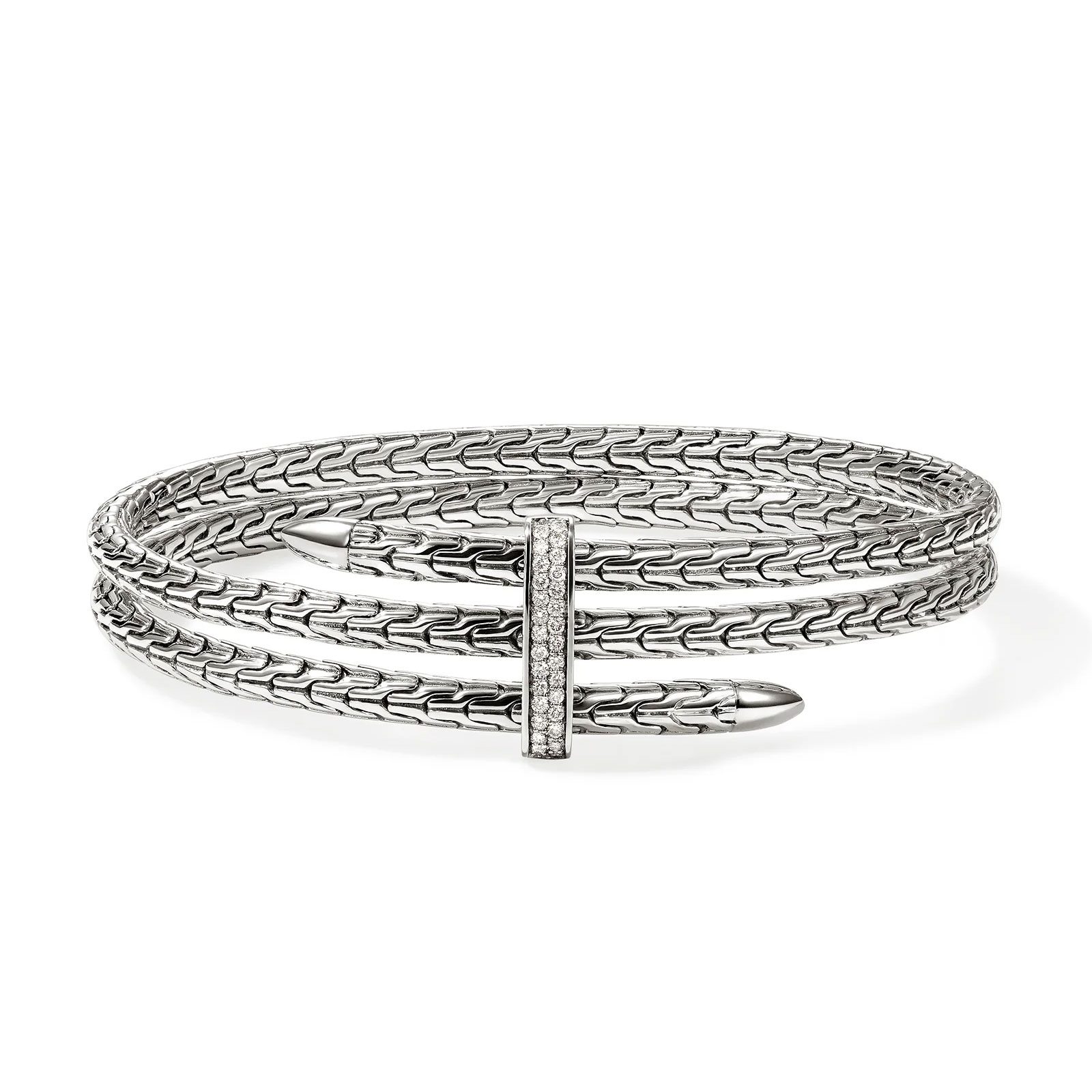 John Hardy  Spear 1/4ctw Diamond 4mm Sterling Silver Triple Flex Cuff Bracelet