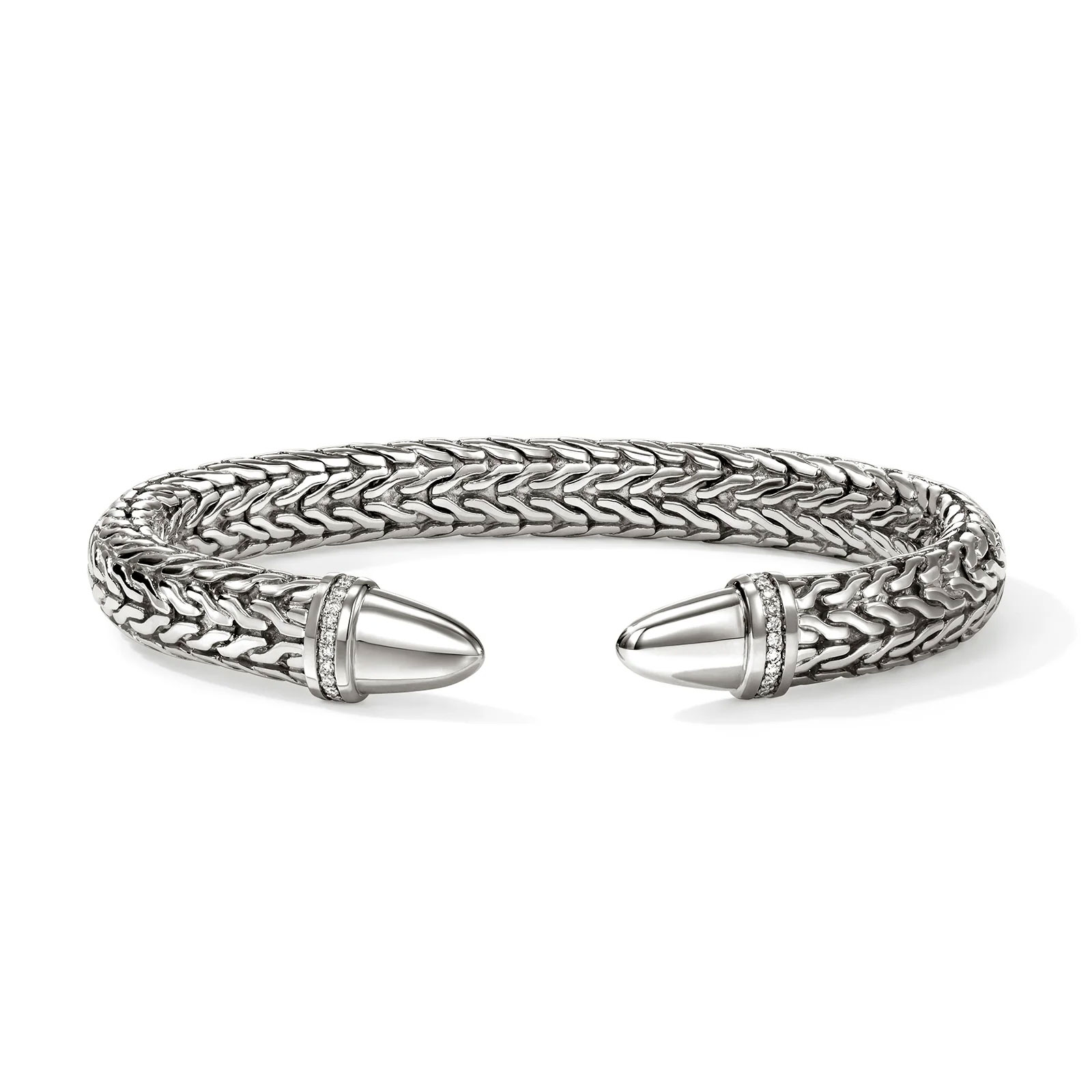 John Hardy Spear 50 14ctw Diamond 89mm Sterling Silver Cuff Bracelet 2300$