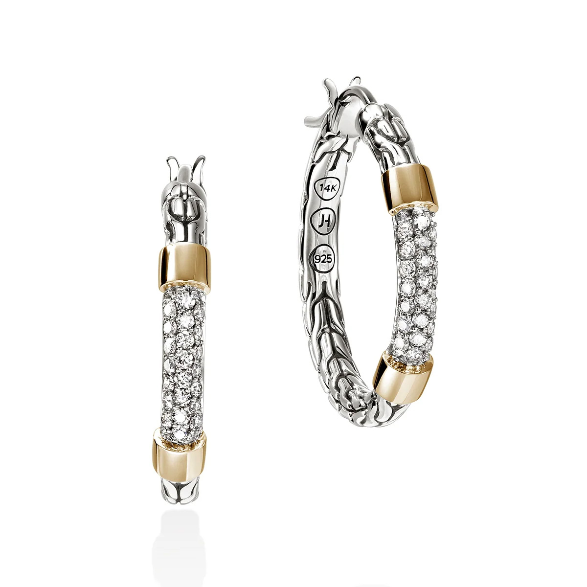 John Hardy Essential 1/3ctw Diamond Pave Two-Tone Sterling Silver Hoop Earrings