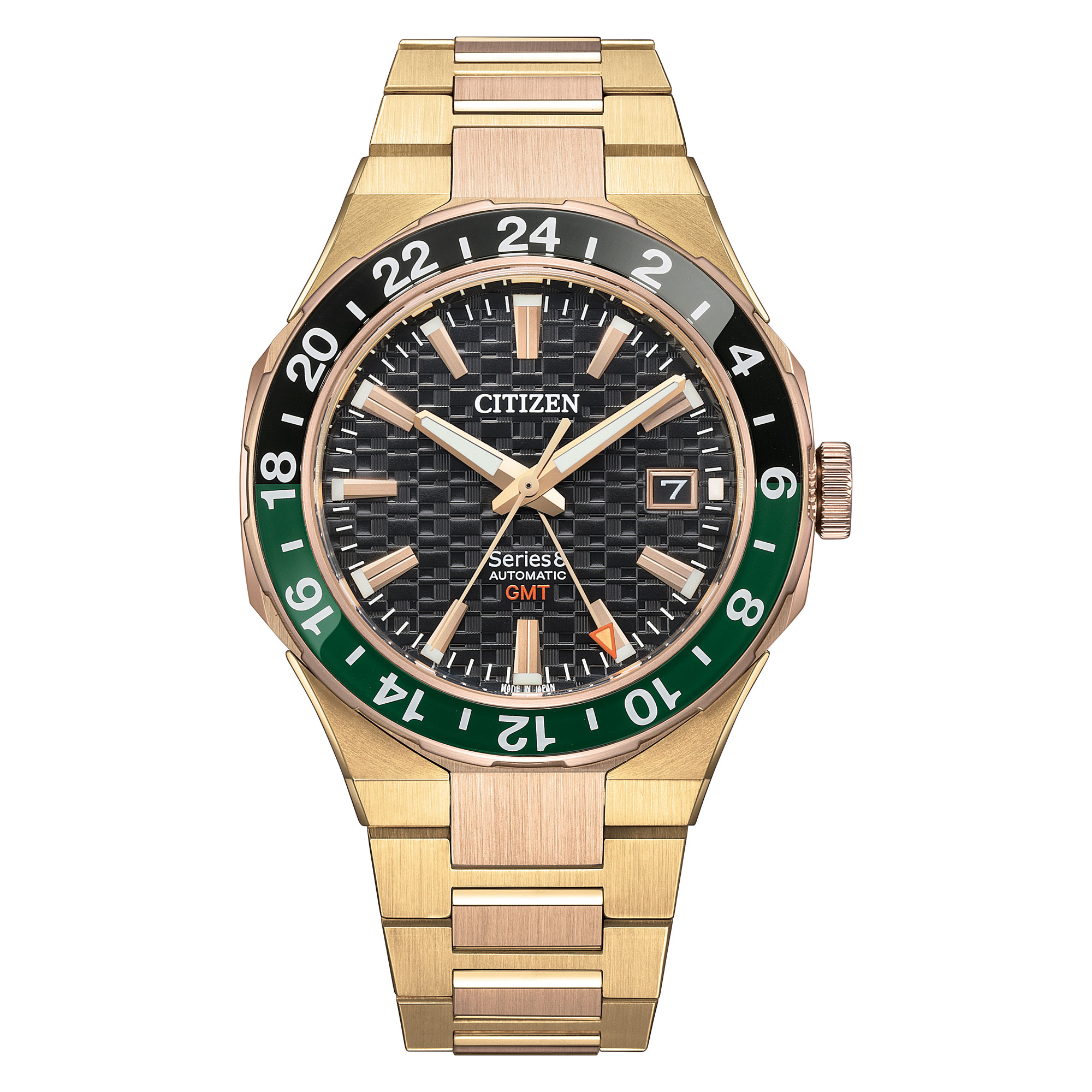 Citizen  Series8 880 GMT Automatic Black Dial GoldTone Bracelet Watch 41mm  NB603351E