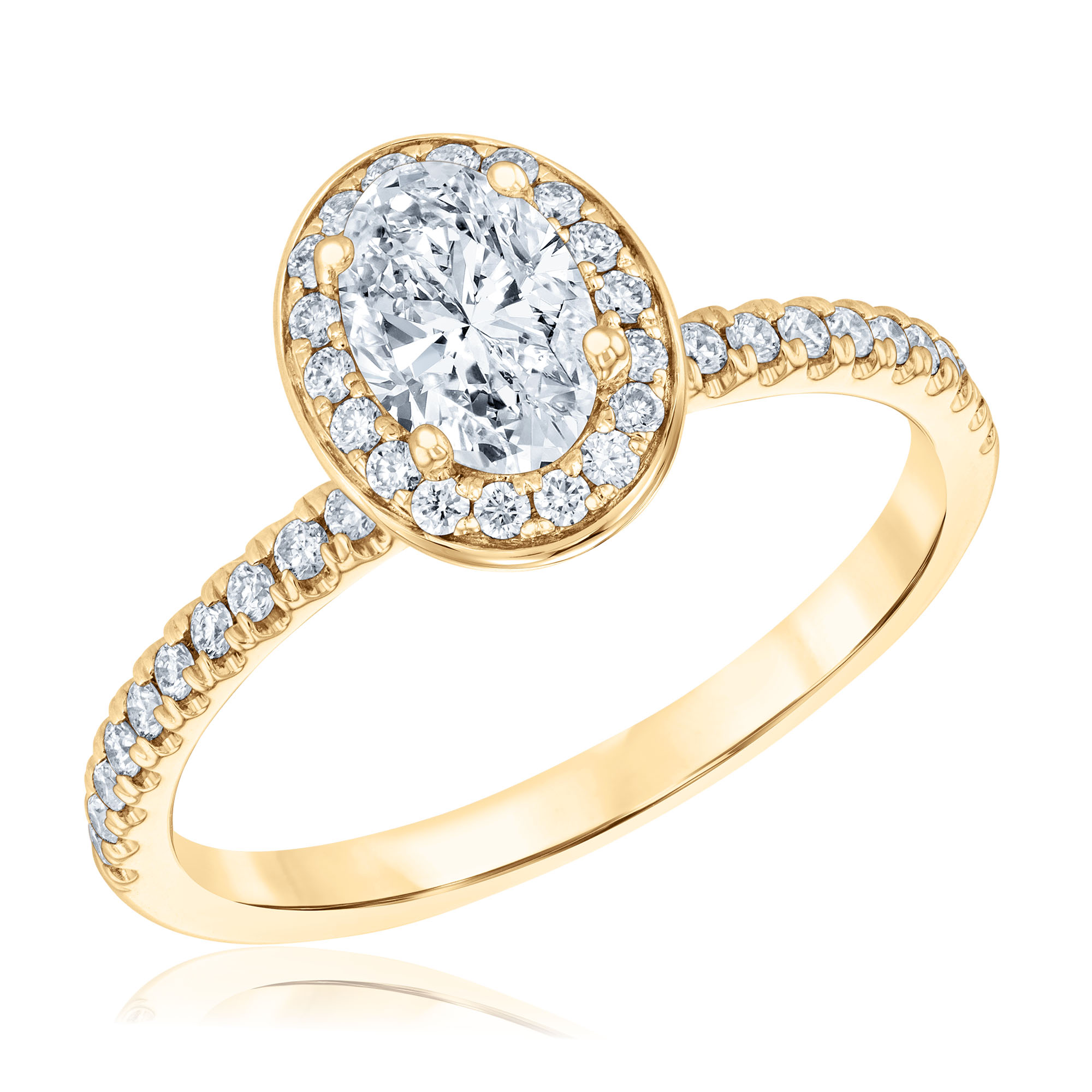 REEDS Women's 1 3/4Ctw Oval Diamond Halo 14K Yellow Gold Engagement Ring  Ring Size 7.5