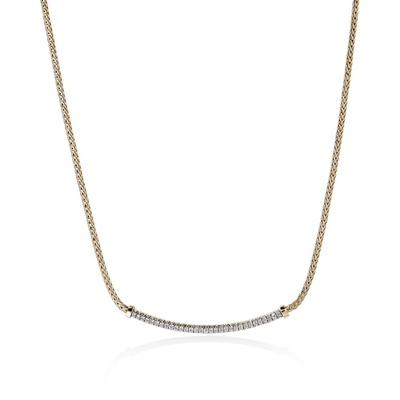 John Hardy Essential 14ctw Diamond Pave Bar 14k Yellow Gold Necklace 3300$