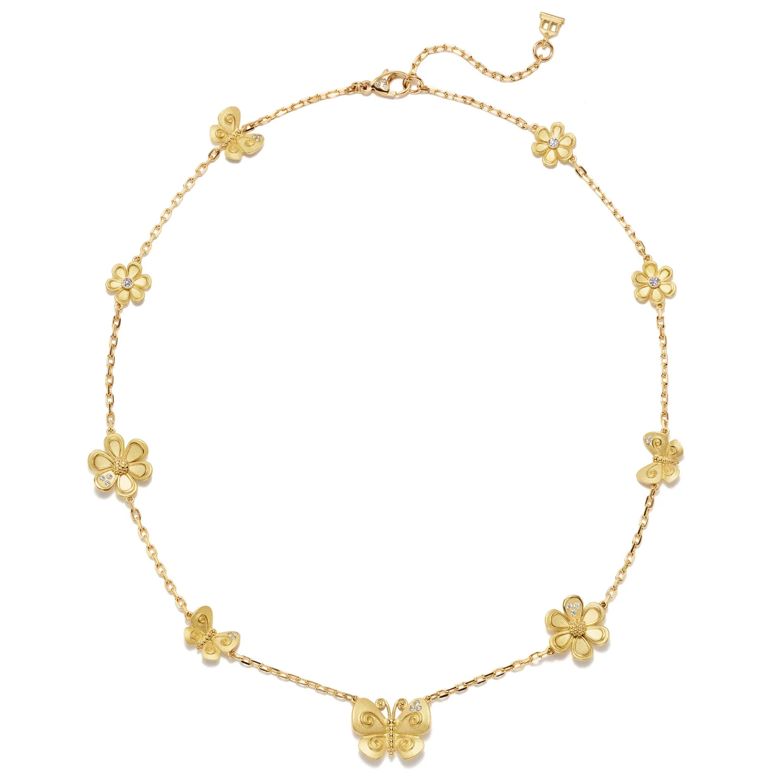 Temple St. Clair  18k Yellow Gold Diamond Golden Flower Butterfly Necklace
