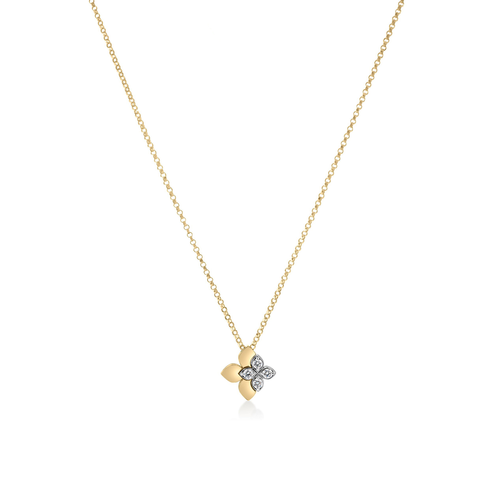 Roberto Coin Love in Verona 1/10ctw Diamond 18k Yellow Gold Flower Pendant Necklace