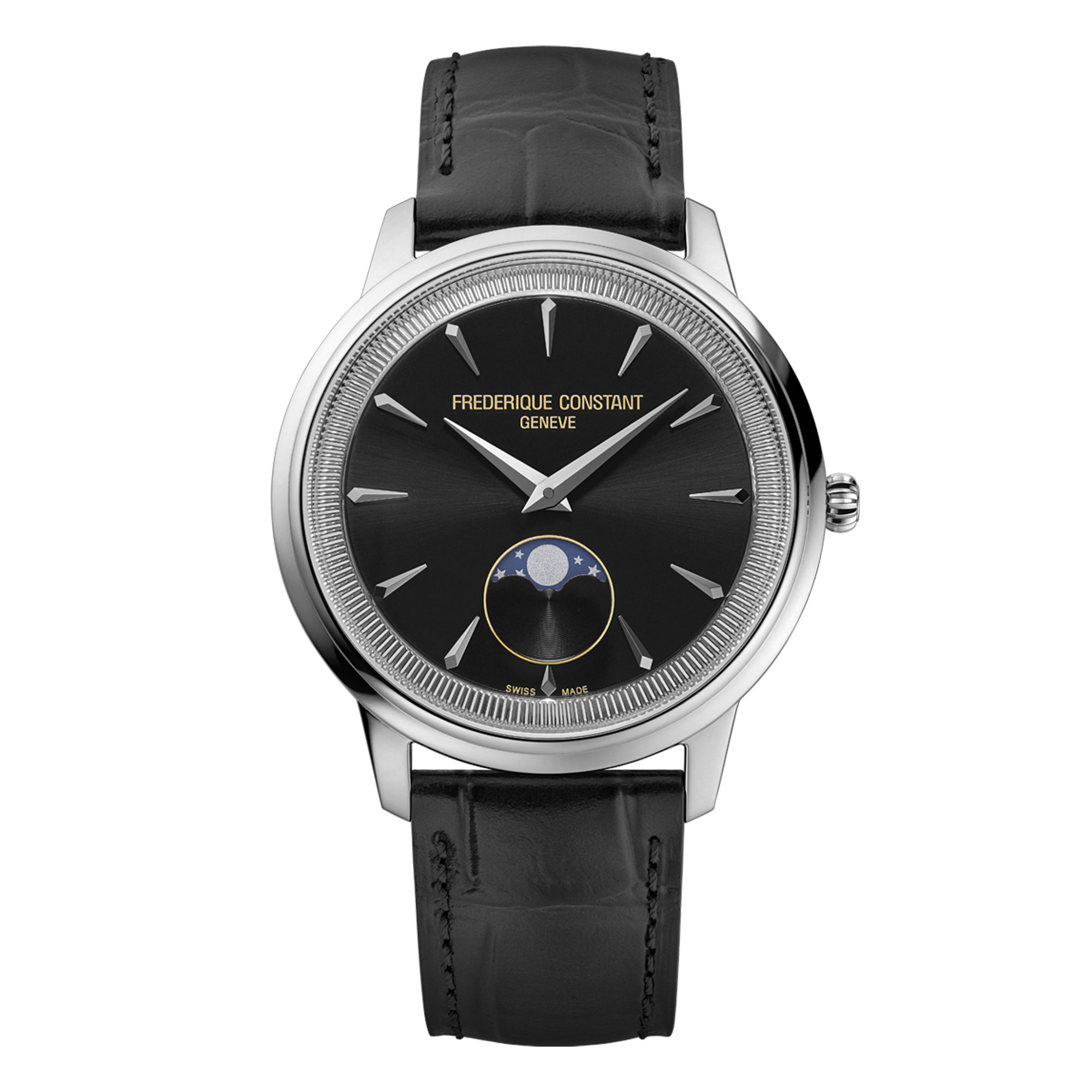 Classics Moneta Moonphase Black Dial Black Leather Strap Watch 37mm - Frederique Constant FC-206B3S6