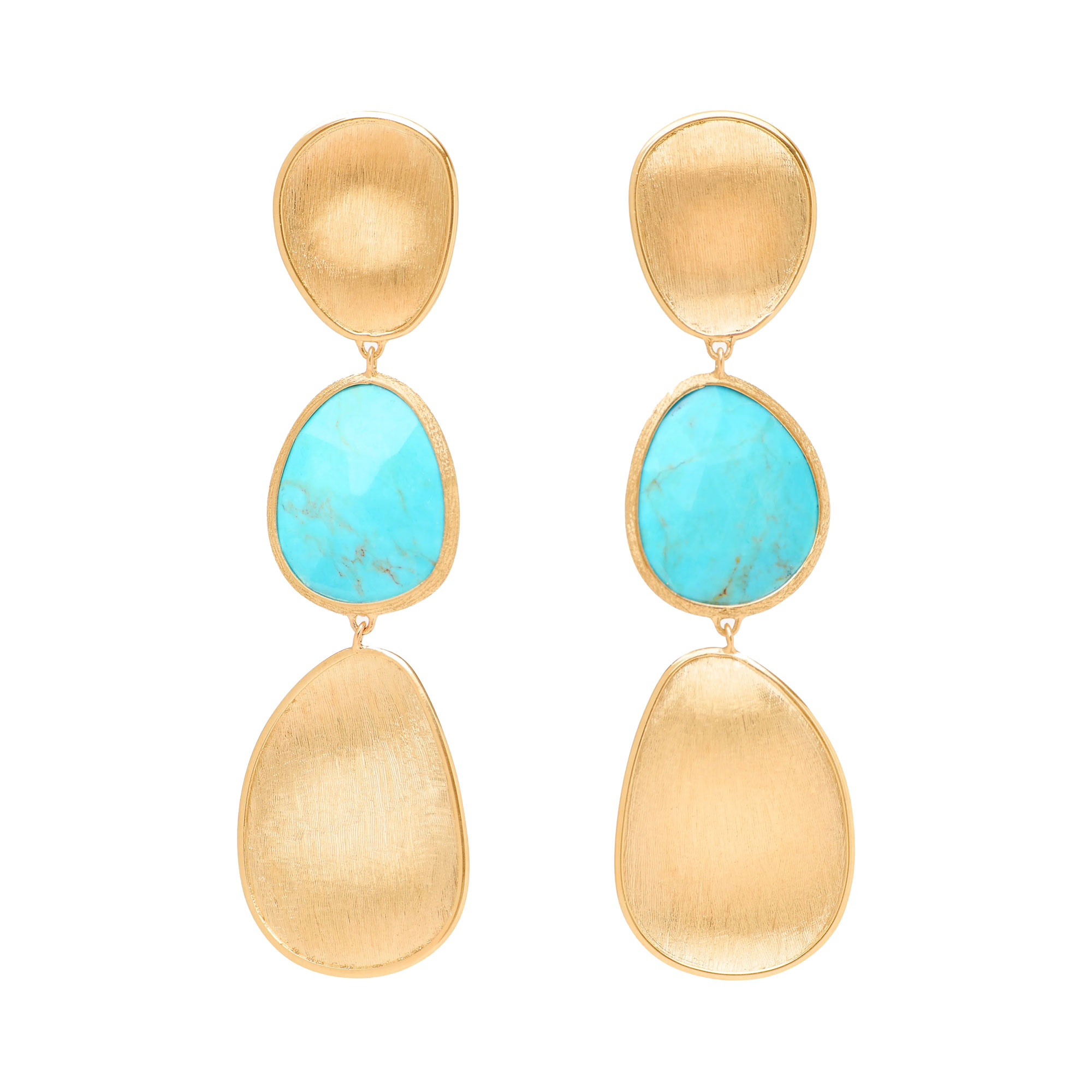Marco Bicego Lunaria 18k Yellow Gold Three Drop Turquoise Earrings 4050$