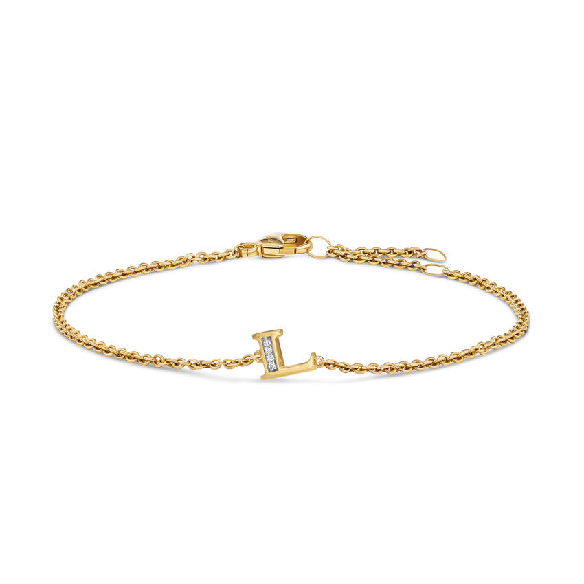 David Yurman Petite Pave Initial Chain Bracelet in 18K Yellow Gold with Diamond L 1200$