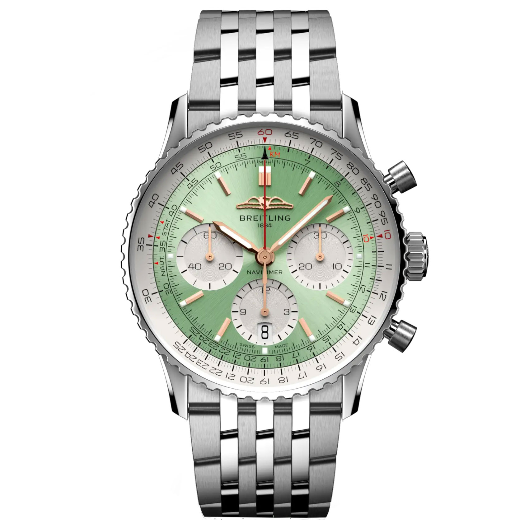 Breitling Navitimer B01 Chronograph Green Dial and Stainless Steel Bracelet Watch 41mm AB0139211L1A1 Breitling Navitimer B01 Chronograph Green Dial and Stainless Steel Bracelet Watch 41mm AB0139211L1A1