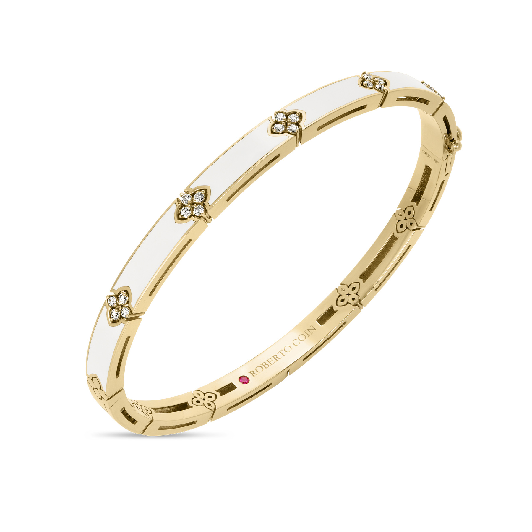 Roberto Coin  Love in Verona 1/8ctw Diamond 18k Yellow Gold White Enamel Bangle Bracelet