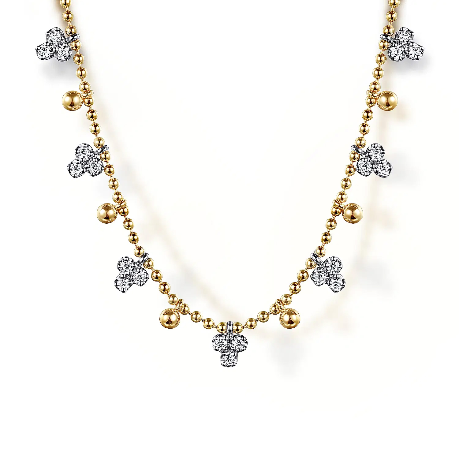Gabriel & Co.  14k Yellow and White Gold Bujukan Beads and 1/2ctw Diamond Droplet Necklace