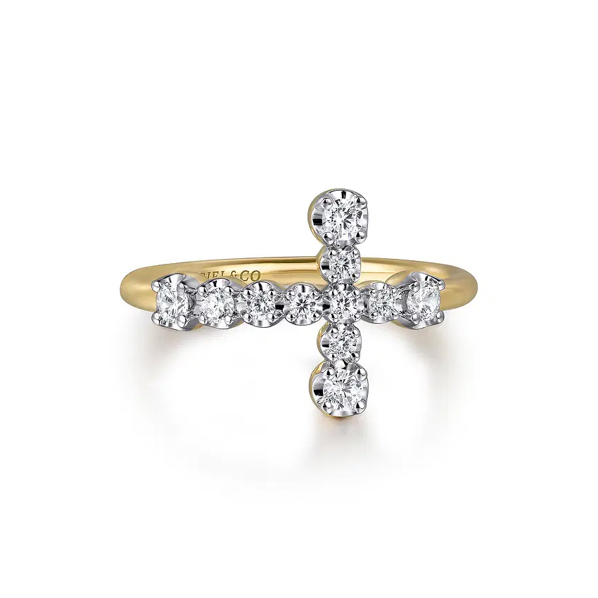Gabriel & Co. Women's  14k Yellow Gold 1/3ctw Diamond Horizontal Cross Ring  Ring Size 6.5