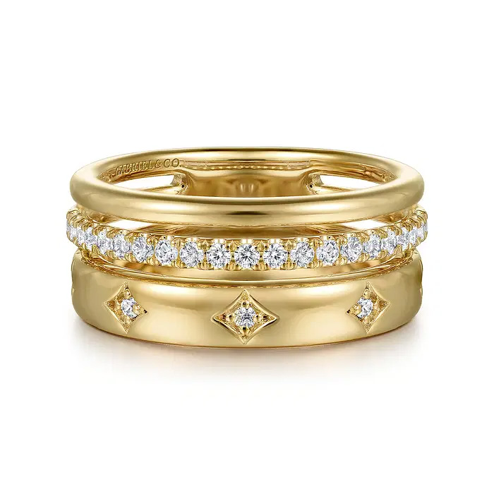 Gabriel Co Womens 14k Yellow Gold 13ctw Diamond Easy Stackable Ring Ring Size 7 3650$