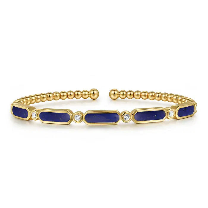Gabriel Co 14k Yellow Gold 15ctw Diamond and Lapis Bujukan Bangle Bracelet 4700$