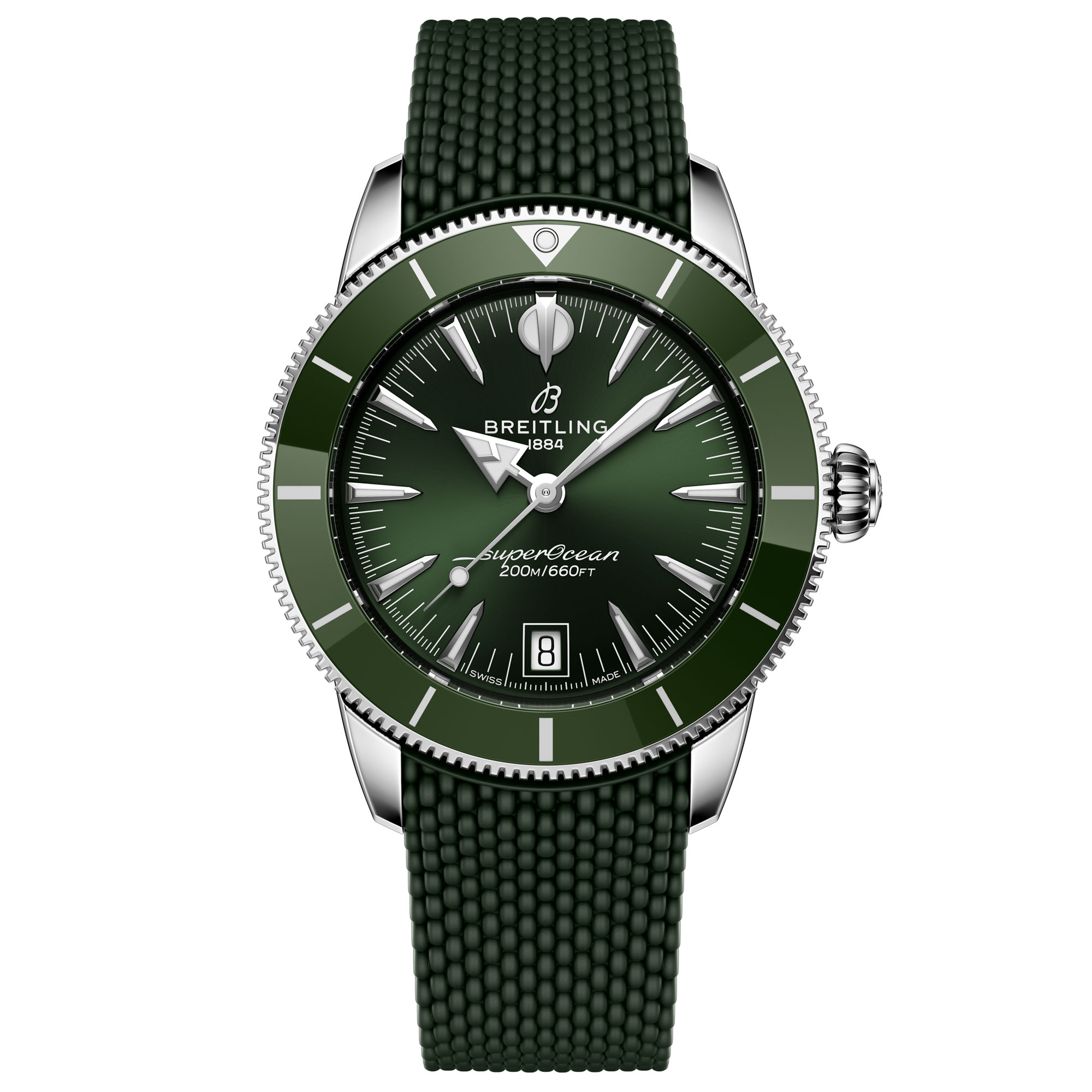 Breitling Superocean Heritage B31 Automatic 40 Green Dial Green Rubber Strap Watch 40mm AB3110361L1S1