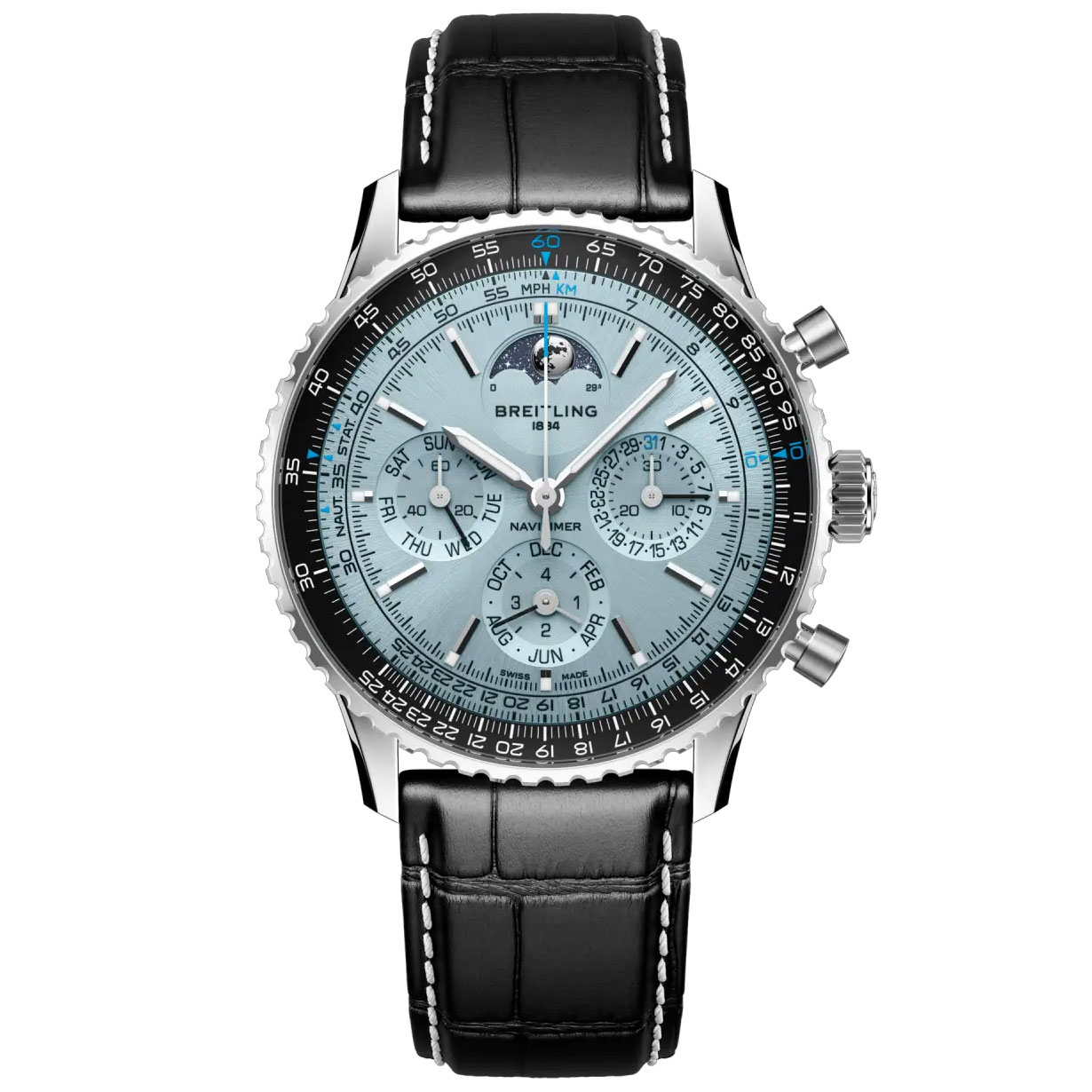 Breitling Navitimer B19 Chronograph 43 Perpetual Calendar Blue Dial Black Leather Strap Watch 43mm PB1920251C1P1 Breitling Navitimer B19 Chronograph 43 Perpetual Calendar Blue Dial Black Leather Strap Watch 43mm PB1920251C1P1
