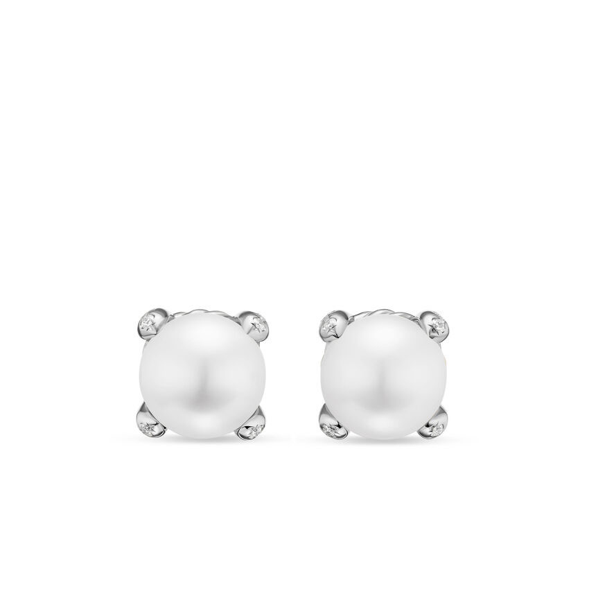 David Yurman  Pearl Classics Stud Earrings in Sterling Silver and Diamonds  6.6mm