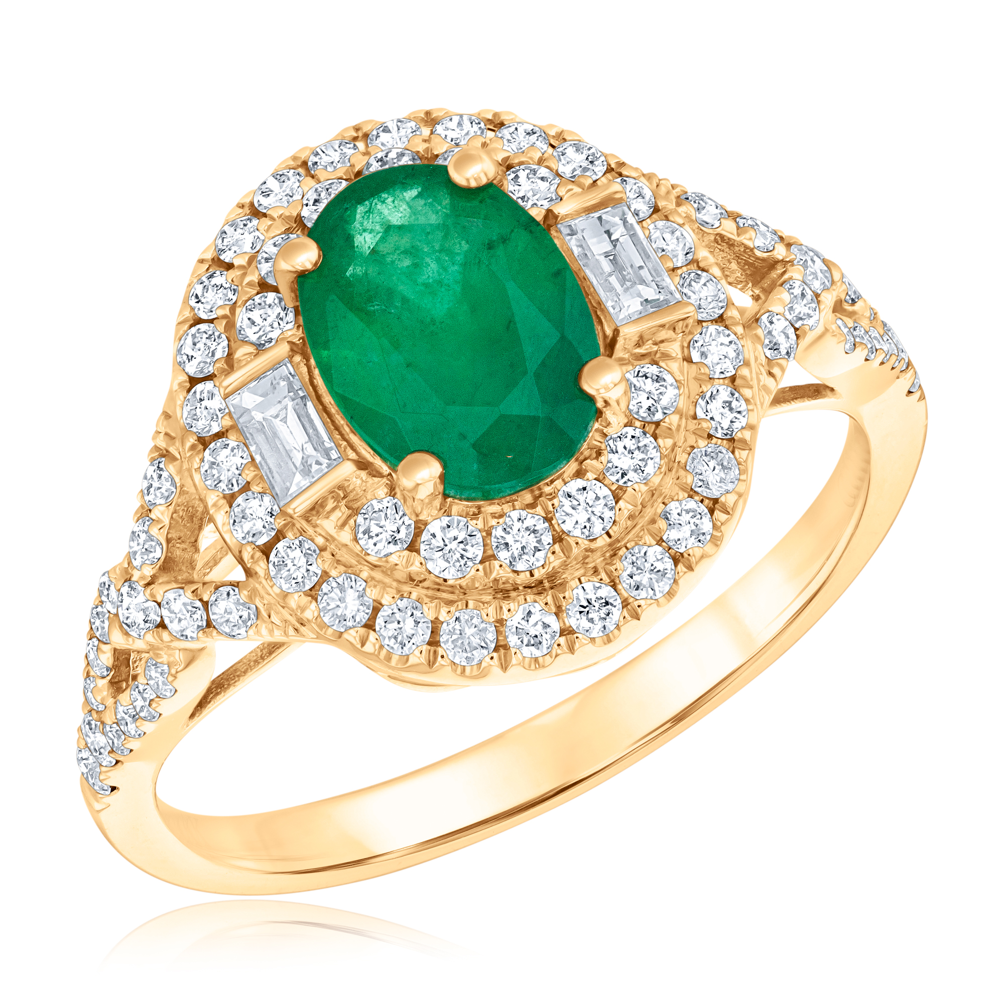 REEDS Women's Emerald And 5/8Ctw Diamond 14K Yellow Gold Double Halo Ring - Watercolor Collection  Ring Size 9