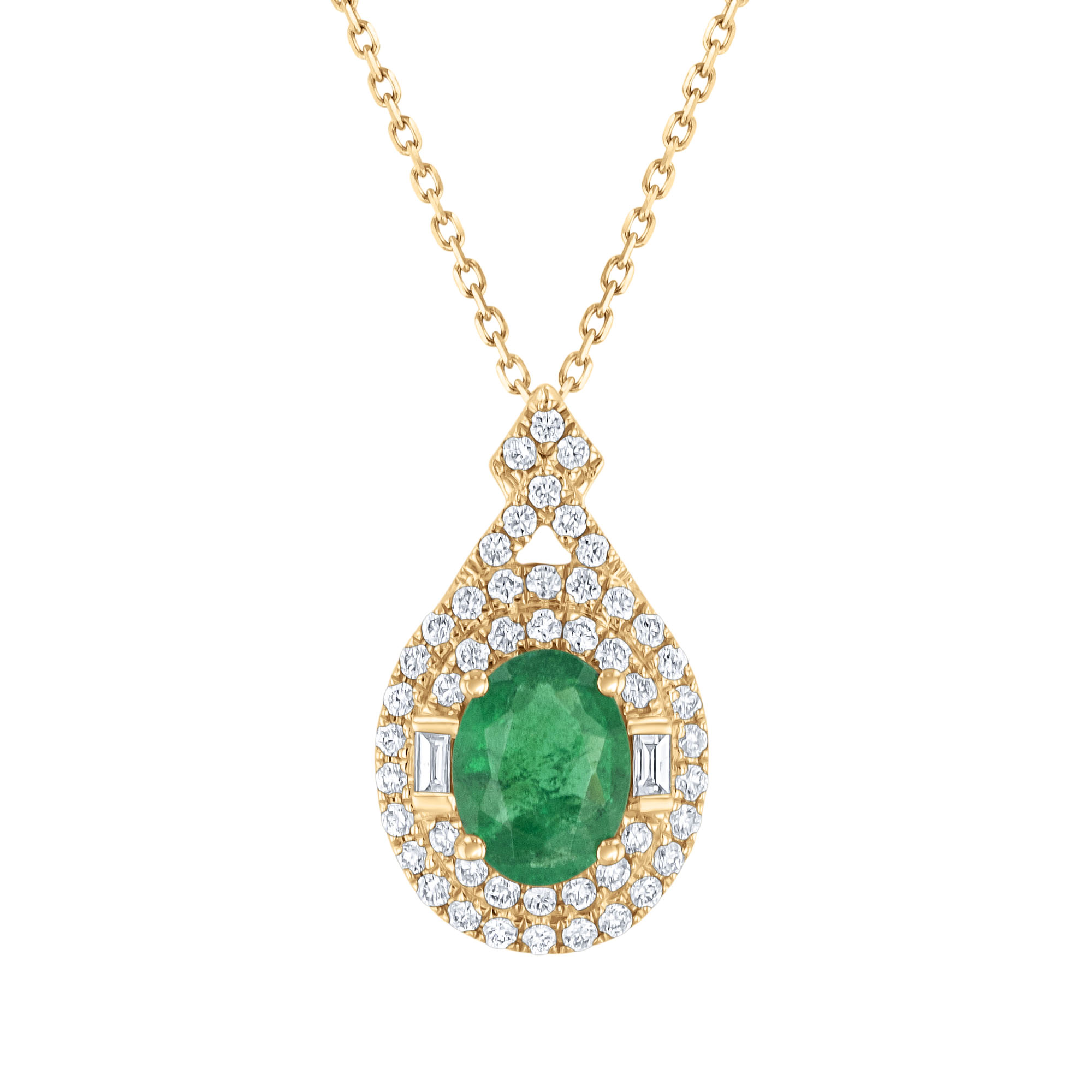 REEDS Emerald And 3/8ctw Diamond 14K Yellow Gold Double Halo Pendant Necklace - Watercolor Collection