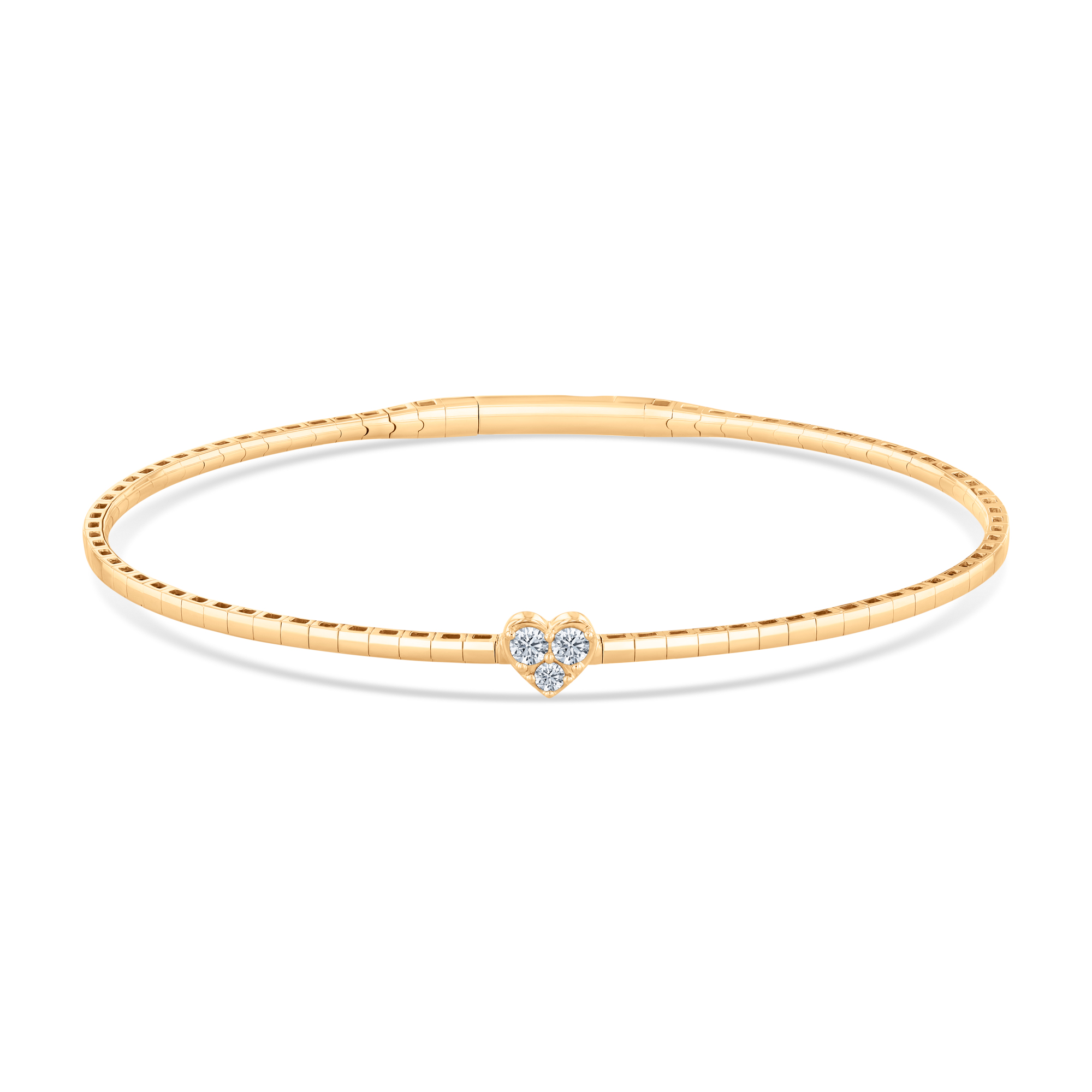 REEDS  Flexible 1/6ctw Diamond Heart 14K Yellow Gold Bangle Bracelet