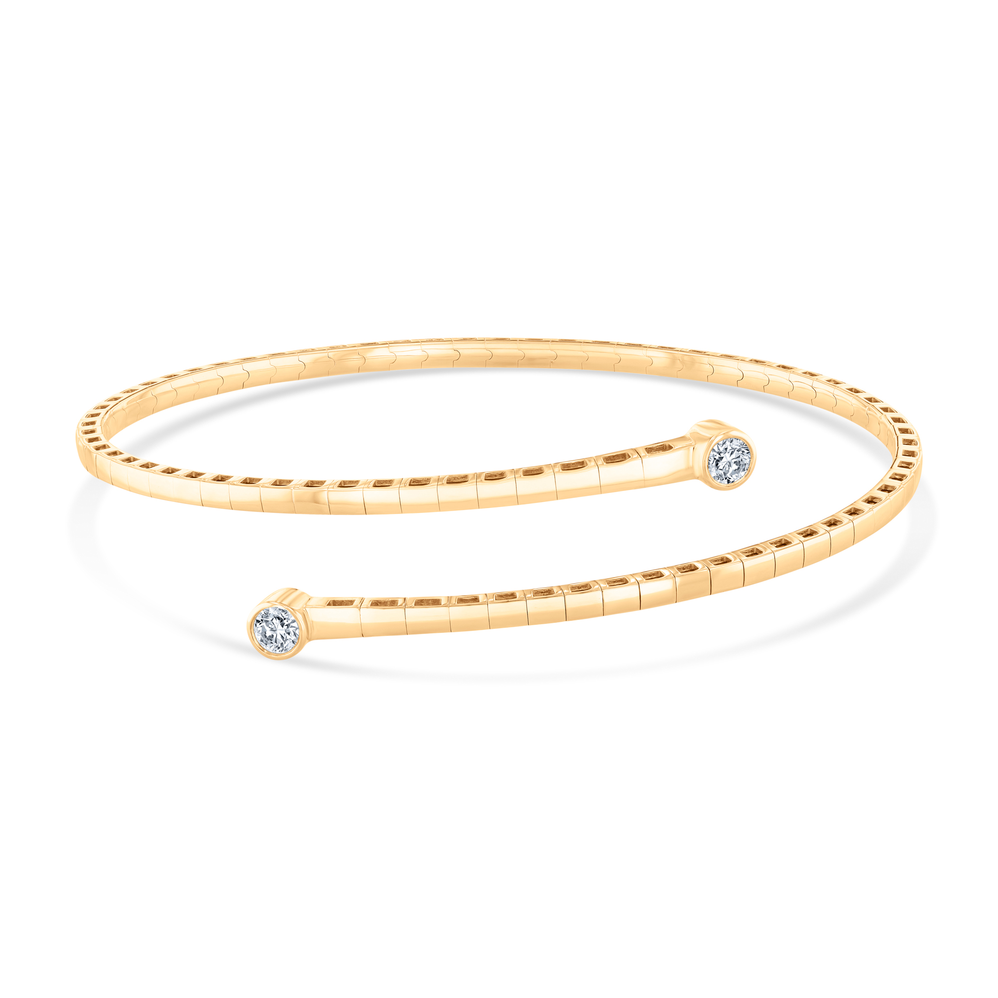 REEDS  Flexible 1/3ctw Round Diamond 14K Yellow Gold Bypass Bangle Bracelet