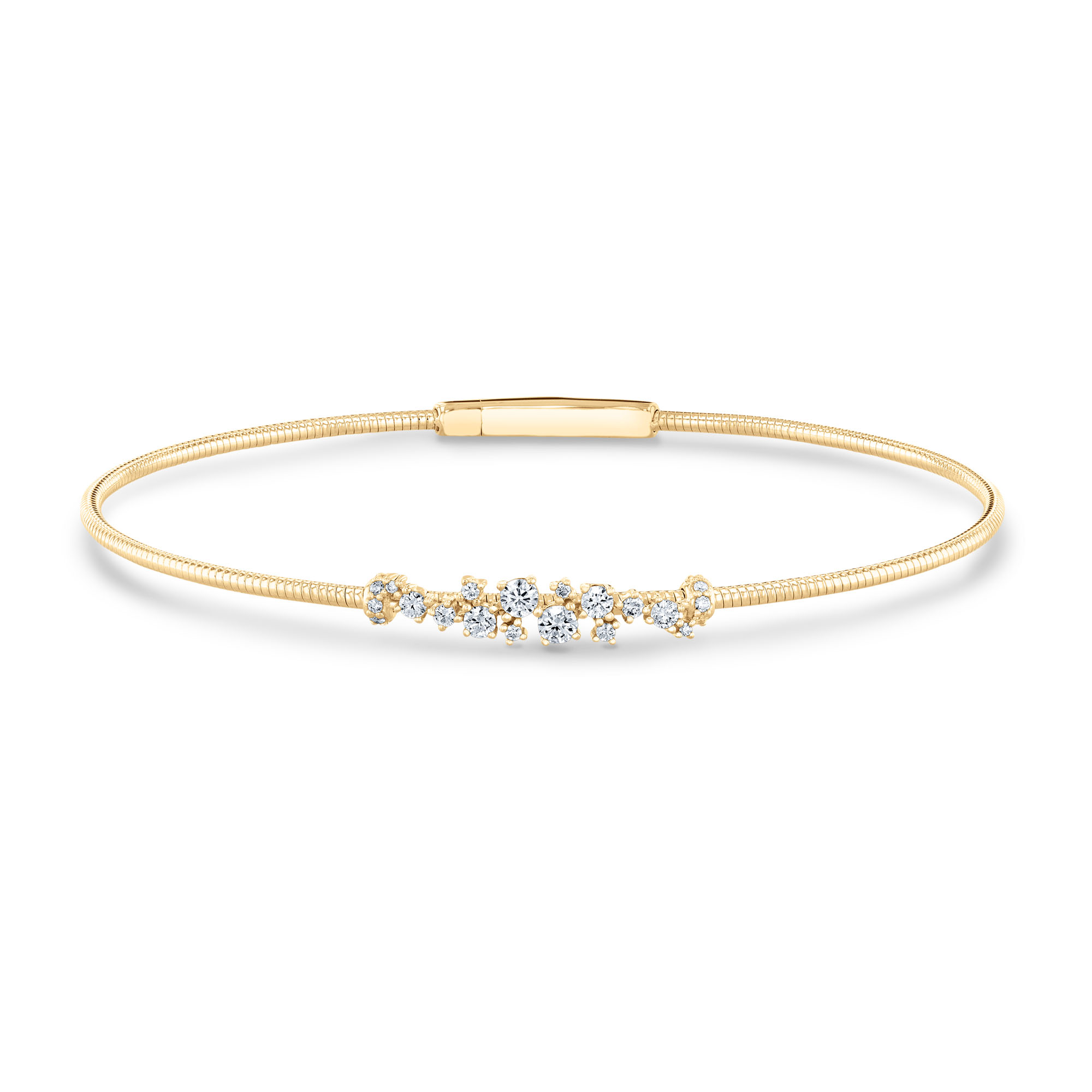 REEDS  Flexible 1/3ctw Diamond Cluster 14K Yellow Gold Bangle Bracelet