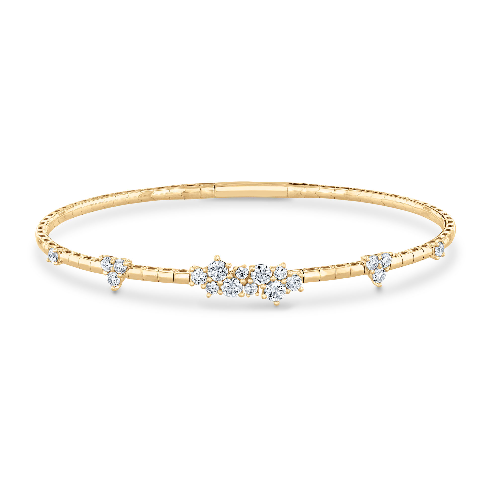 REEDS  Flexible 1ctw Diamond Cluster 14K Yellow Gold Bangle Bracelet