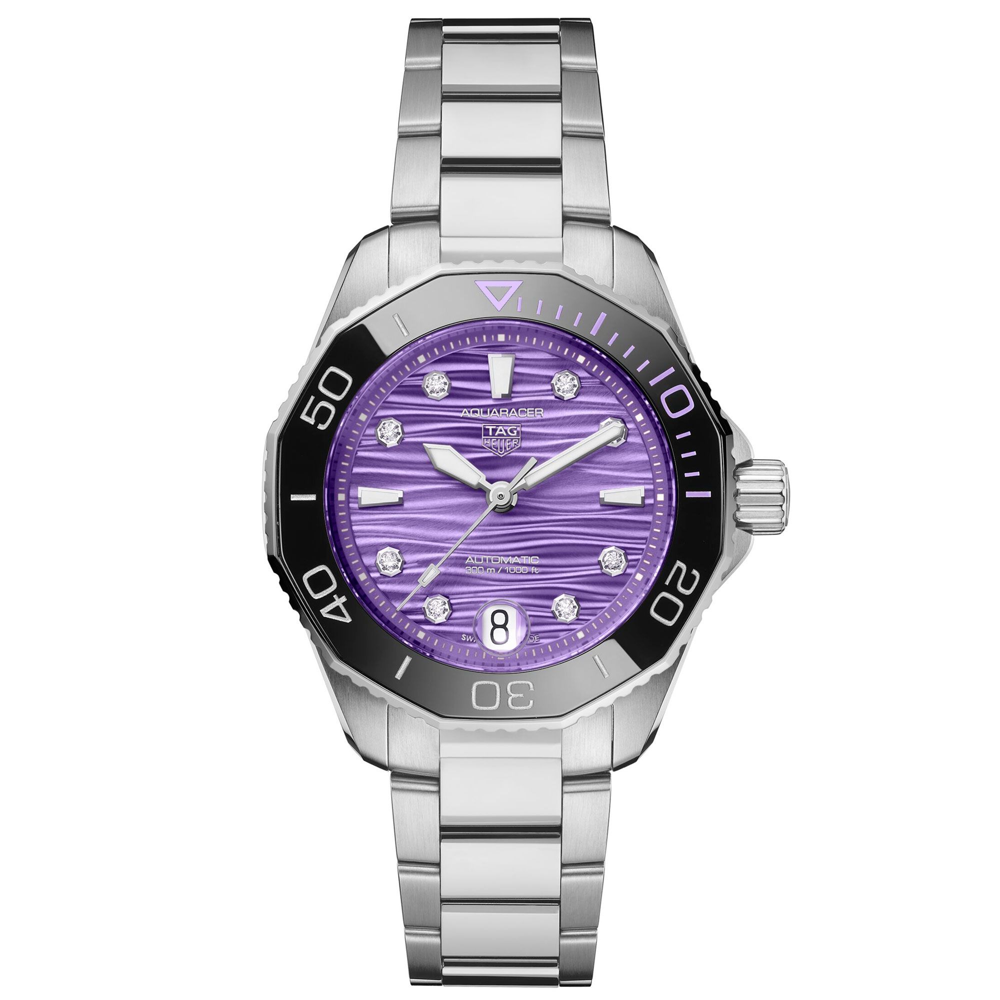 Tag Heuer  AQUARACER Professional 300 Date Automatic Purple Diamond Dial Stainless Steel Watch 36mm  WBP231MBA0618