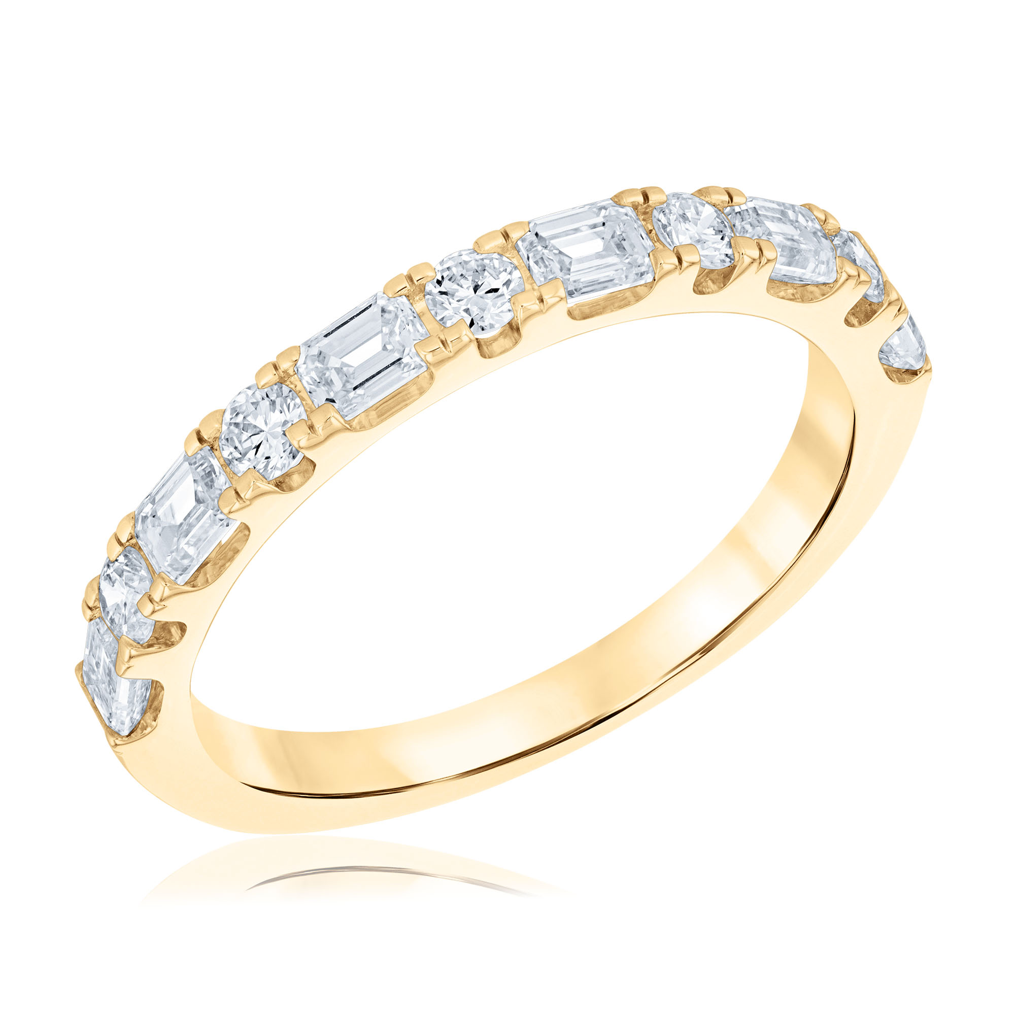 REEDS Women's 1Ctw Emerald And Round Diamond 14K Yellow Gold Wedding Band  Ring Size 5