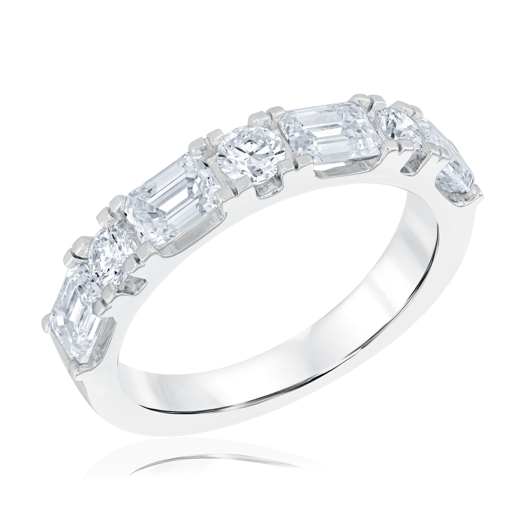 REEDS Womens 2Ctw Emerald And Round Diamond 14K White Gold Wedding Band Ring Size 8 8000$