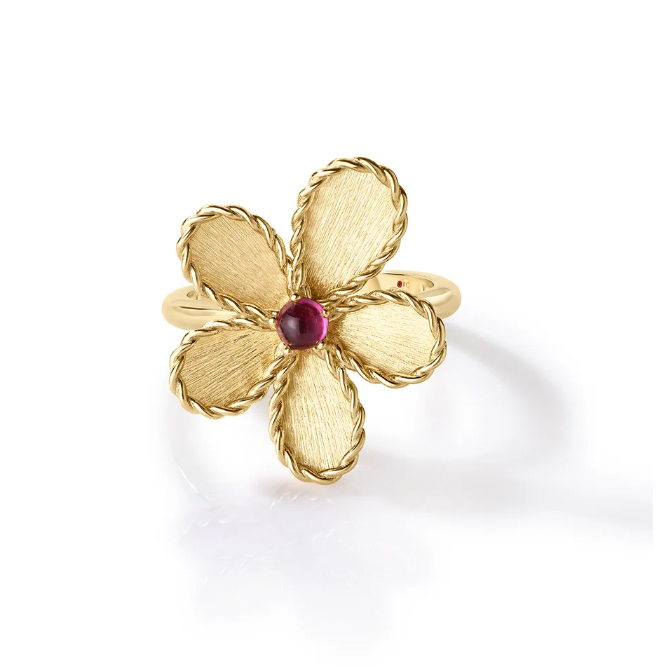 Roberto Coin Women's  Jasmine Rubellite 18k Yellow Gold Flower Ring - Size 6.5