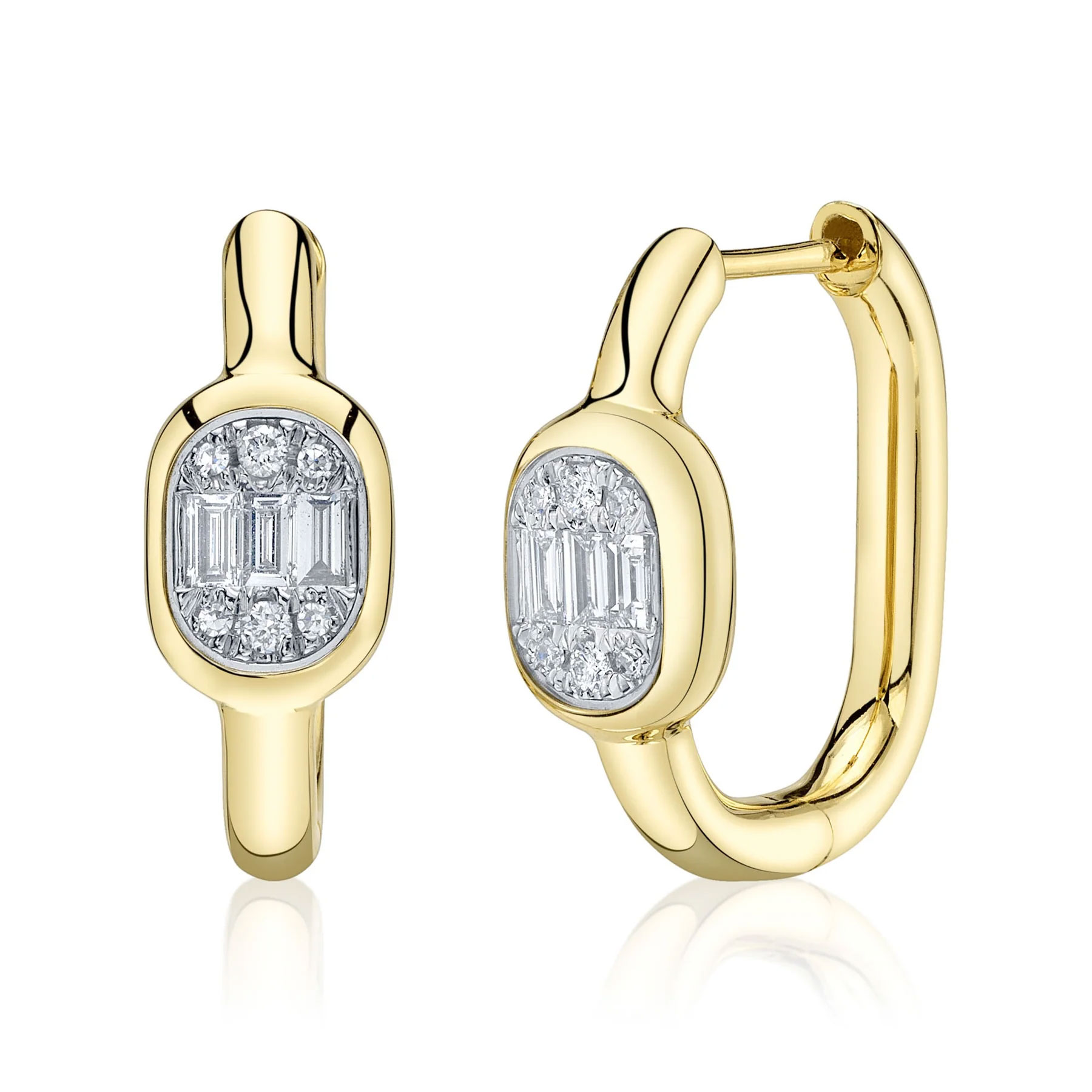 Shy Creation 15ctw Baguette Diamond 14k Yellow Gold Oval Hoop Earrings 2500$