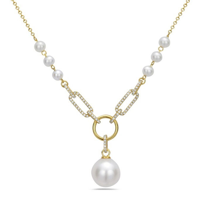 Bassali Freshwater Cultured Pearl and 15ctw Diamond 14k Yellow Gold Necklace 2295$