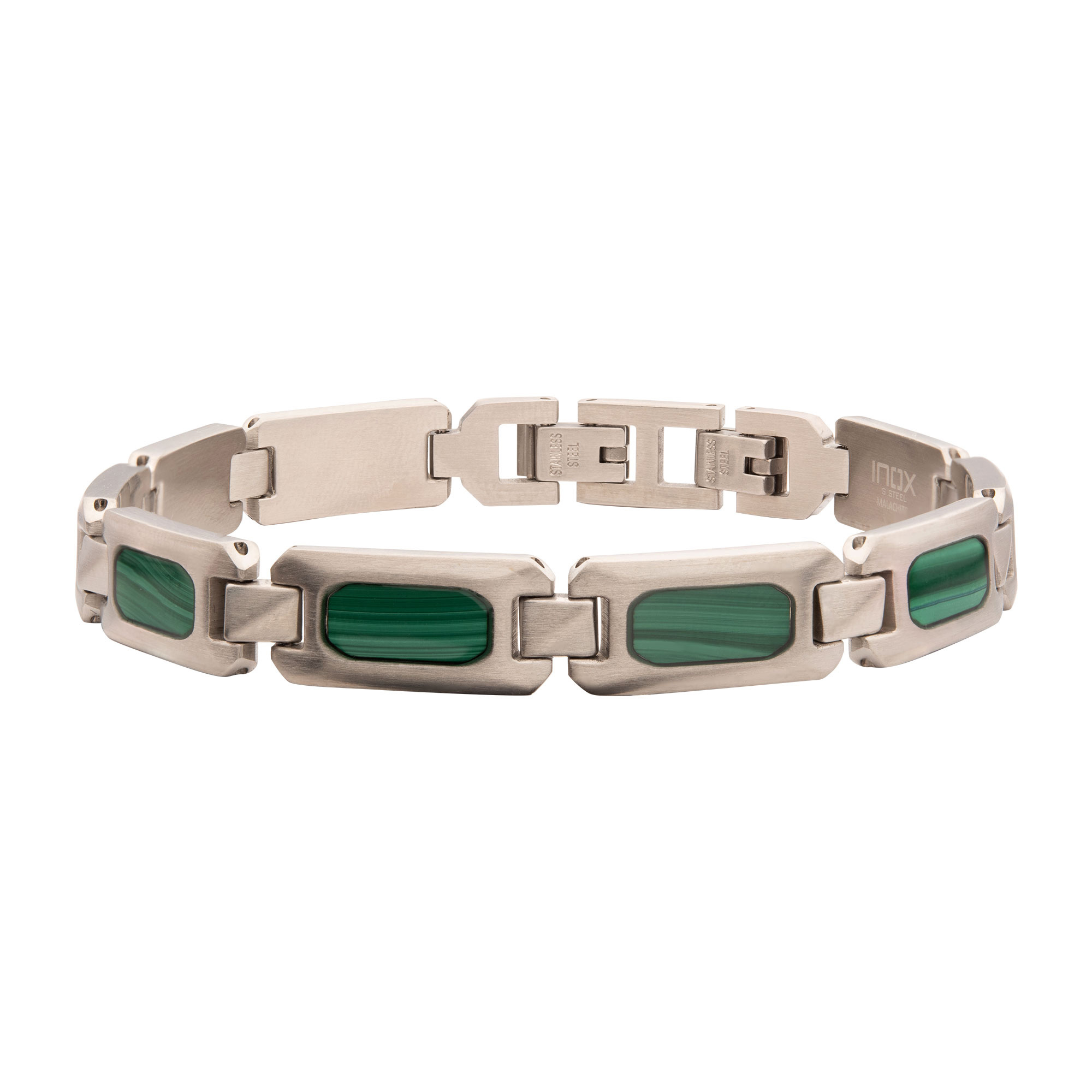 Inox Malachite Inlay Stainless Steel Link Bracelet 199$
