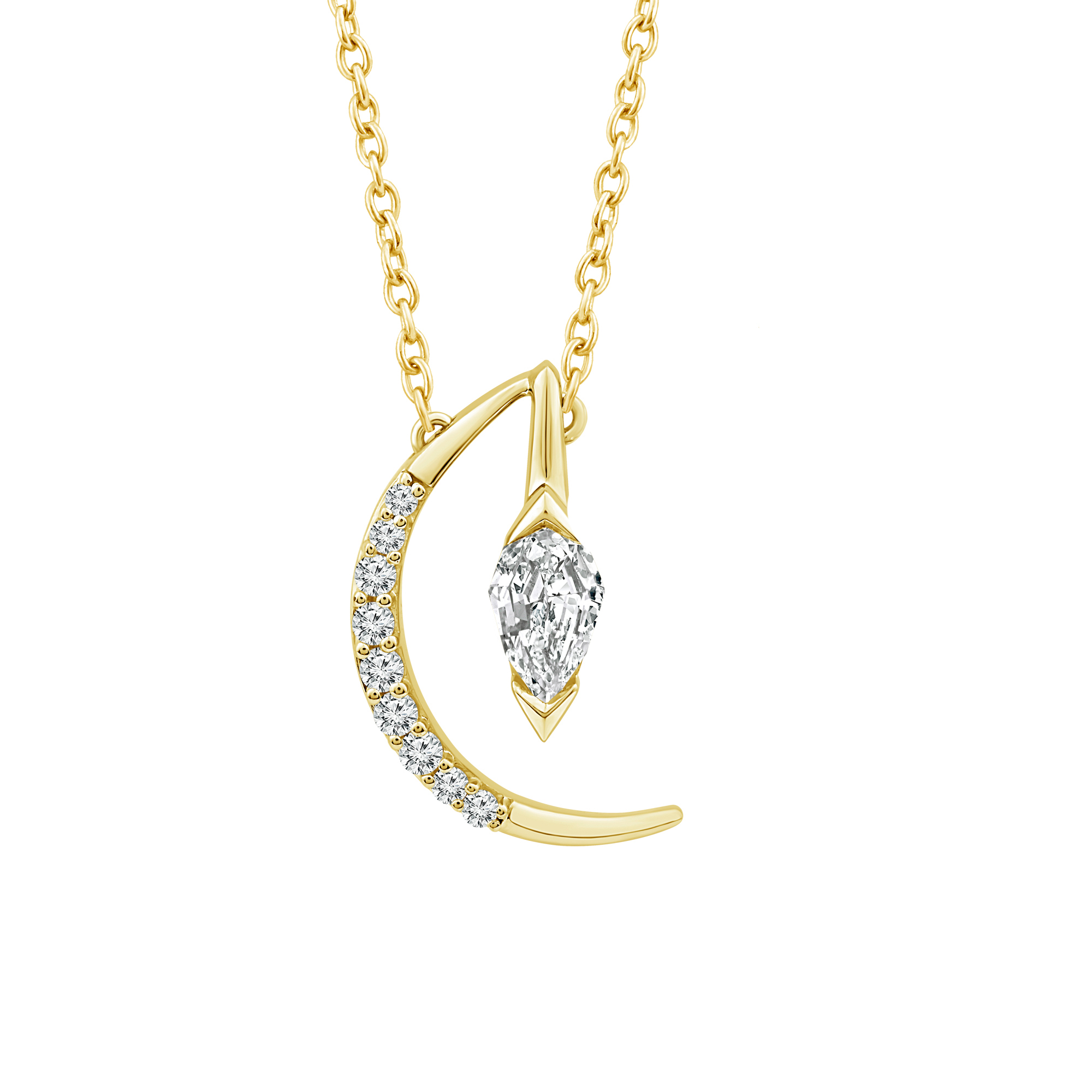 REEDS Asterly By  Econic 3/8ctw Pear Shape Step-Cut Lab Grown Diamond Gold Vermeil Crescent Moon Pendant Necklace