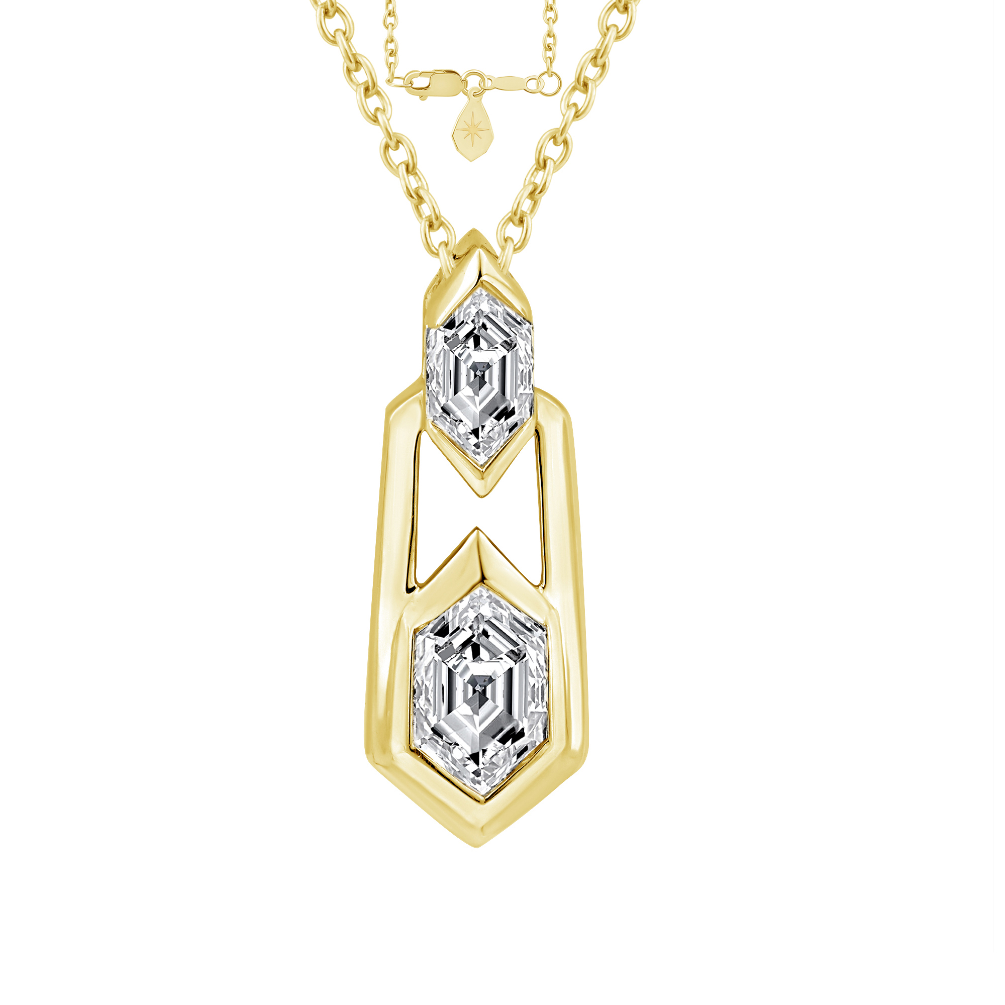 REEDS Asterly By  Econic 1/2ctw Elongated Hexagon Shape Step-Cut Lab Grown Diamond Gold Vermeil Pendant Necklace