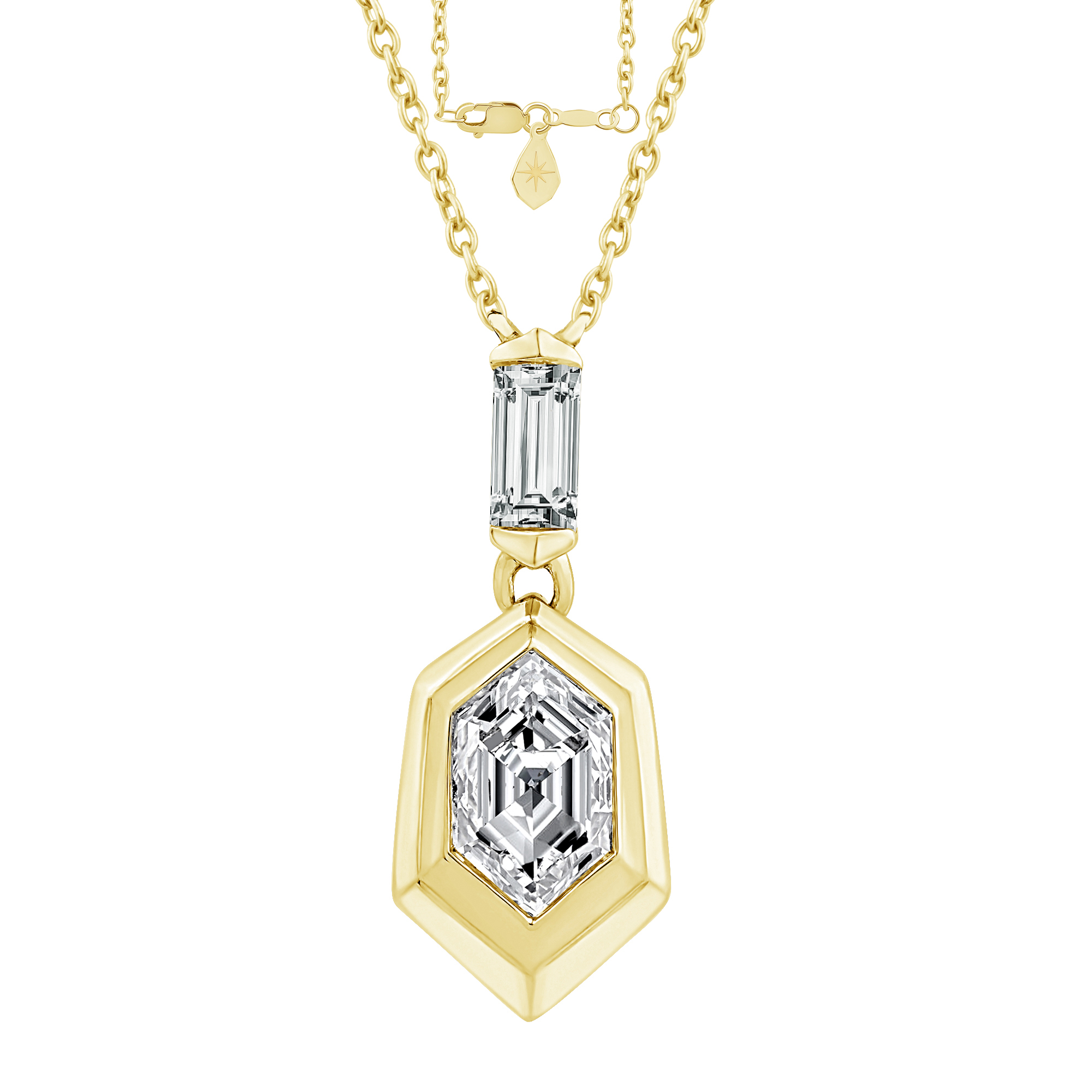 REEDS Asterly By  Econic 1/2ctw Elongated Hexagon Shape Step-Cut Lab Grown Diamond Gold Vermeil Pendant Necklace