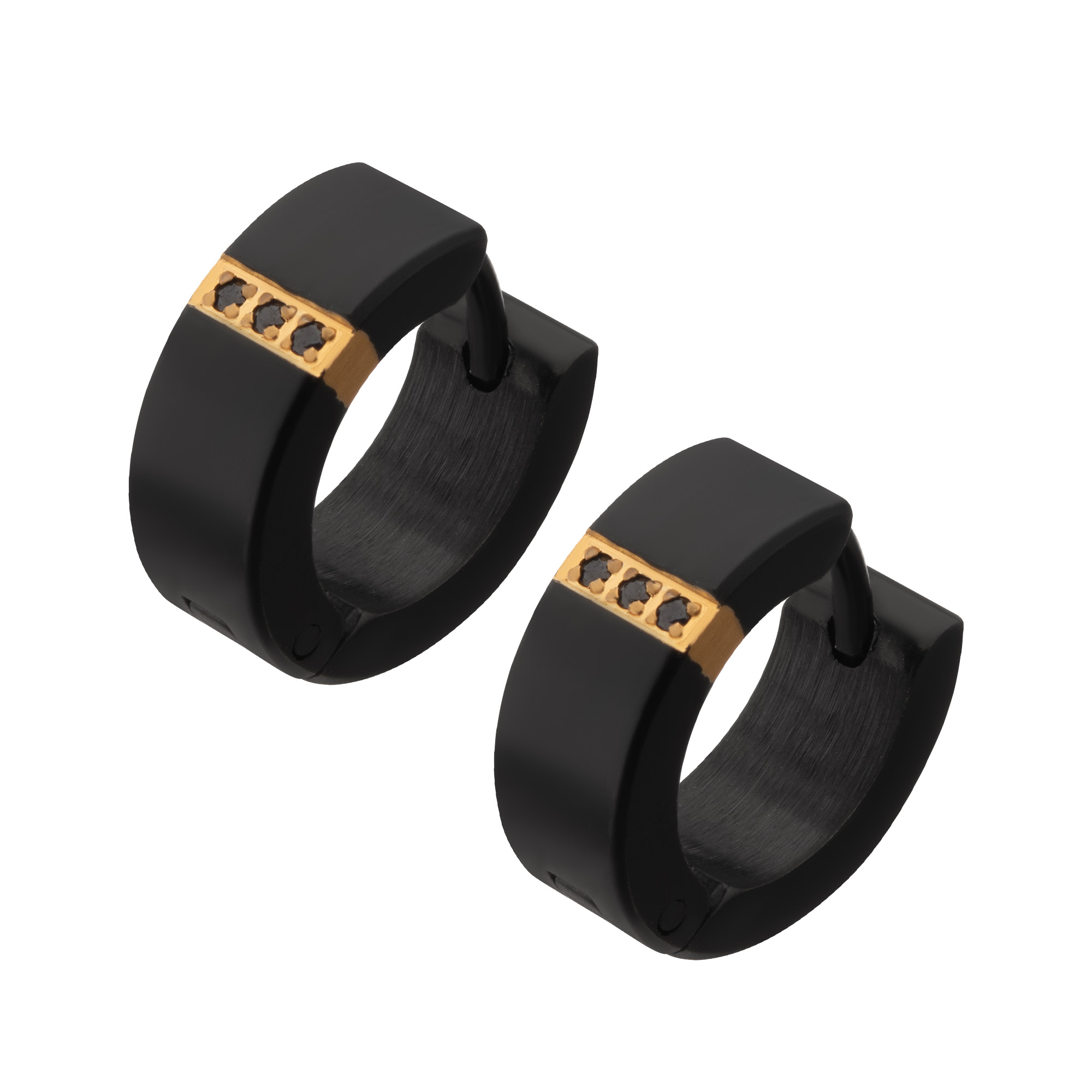Inox  Black Sapphire Black Ion-Plated Stainless Steel Huggie Hoop Earrings  13mm