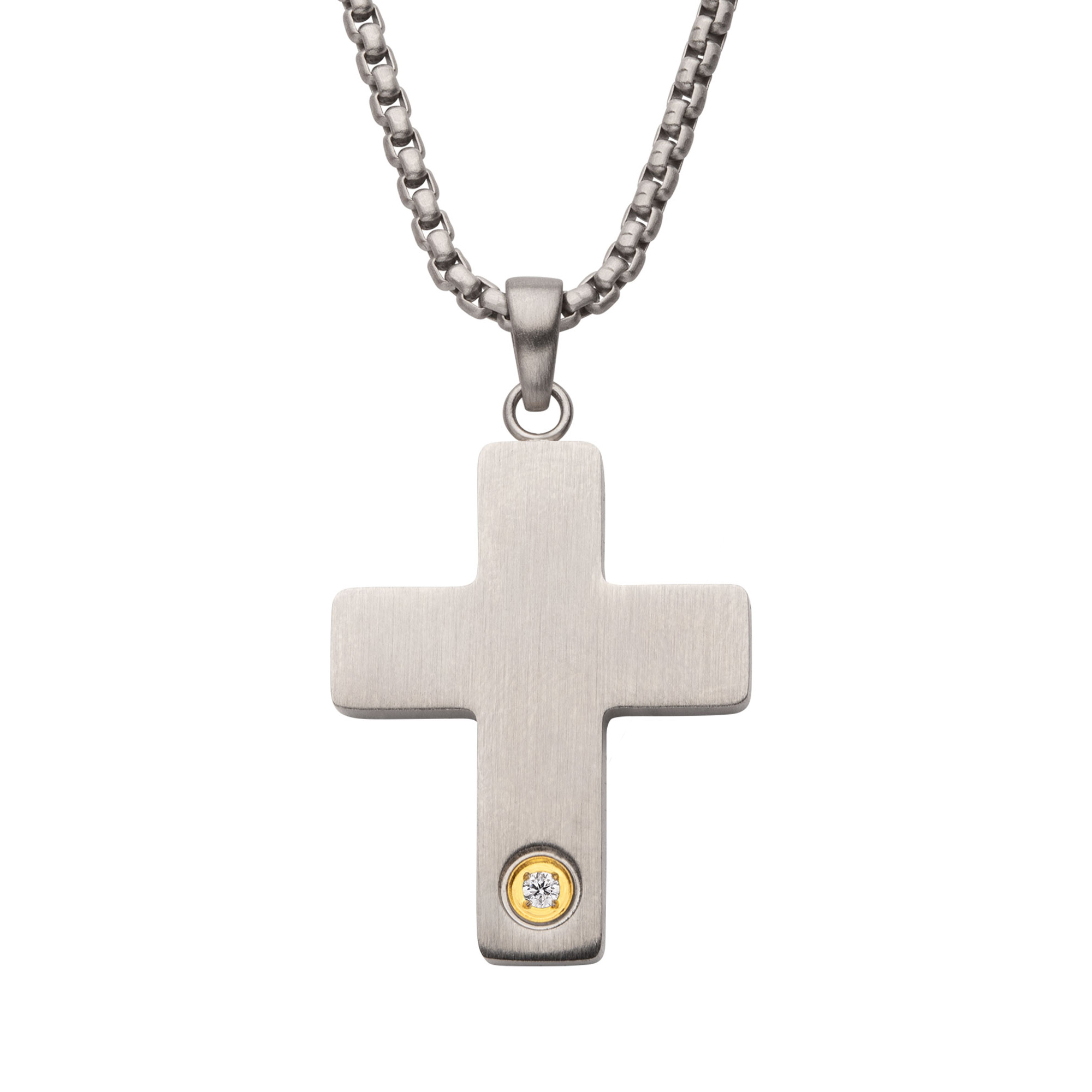 Inox Created White Sapphire Stainless Steel Cross Pendant Necklace 149$