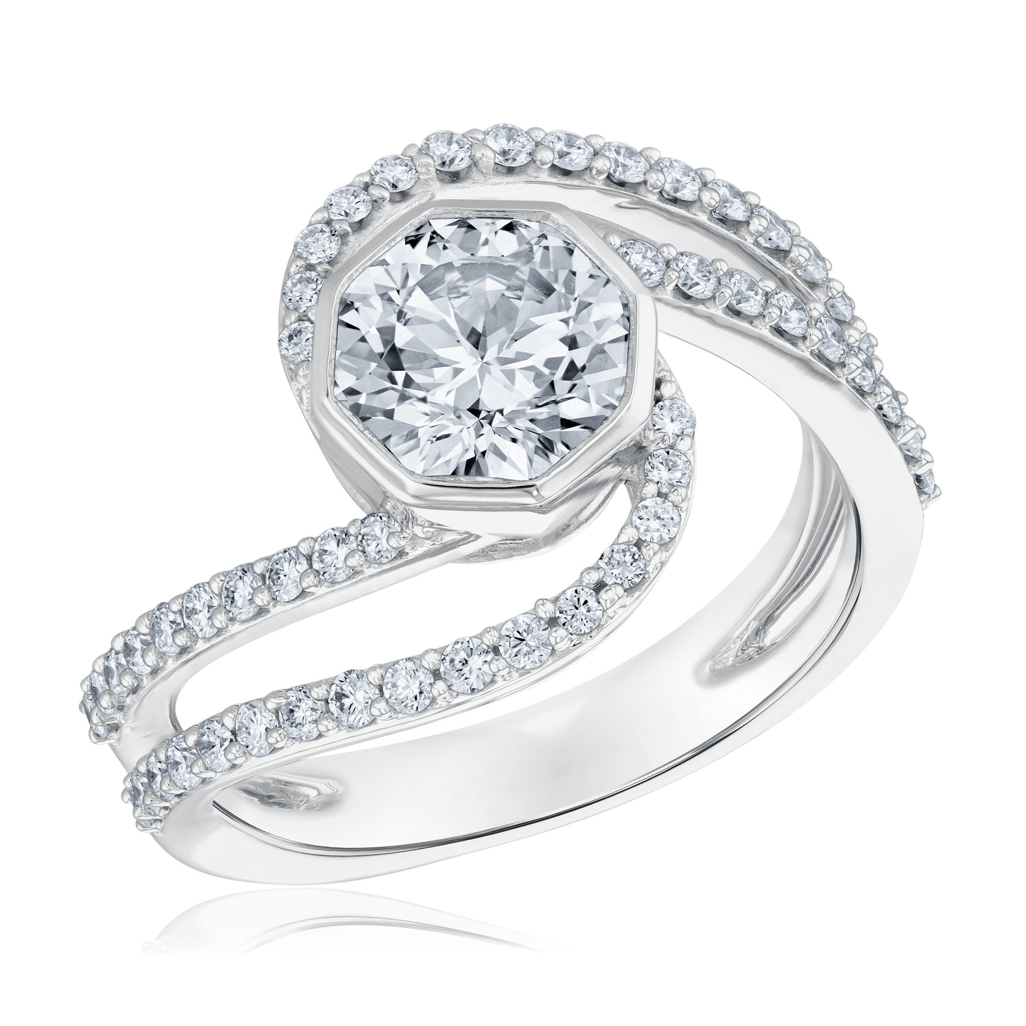 REEDS Women's 2 1/4Ctw Econic Star Octagon Lab Grown Diamond 14K White Gold Bypass Ring  Ring Size 6.5
