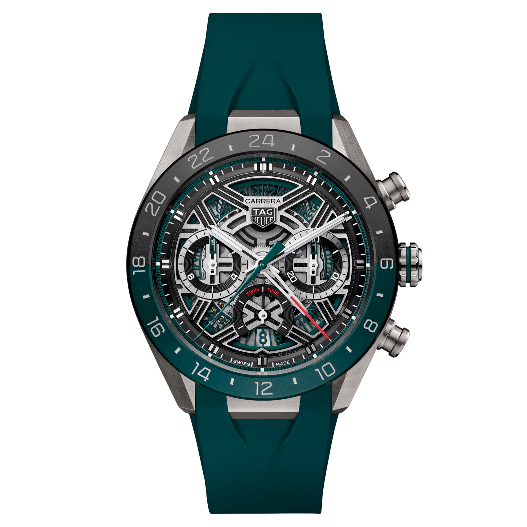 Tag Heuer  CARRERA Chronograph Extreme Sport Green Dial Green Rubber Strap Watch 44mm  CBU2084FT6297