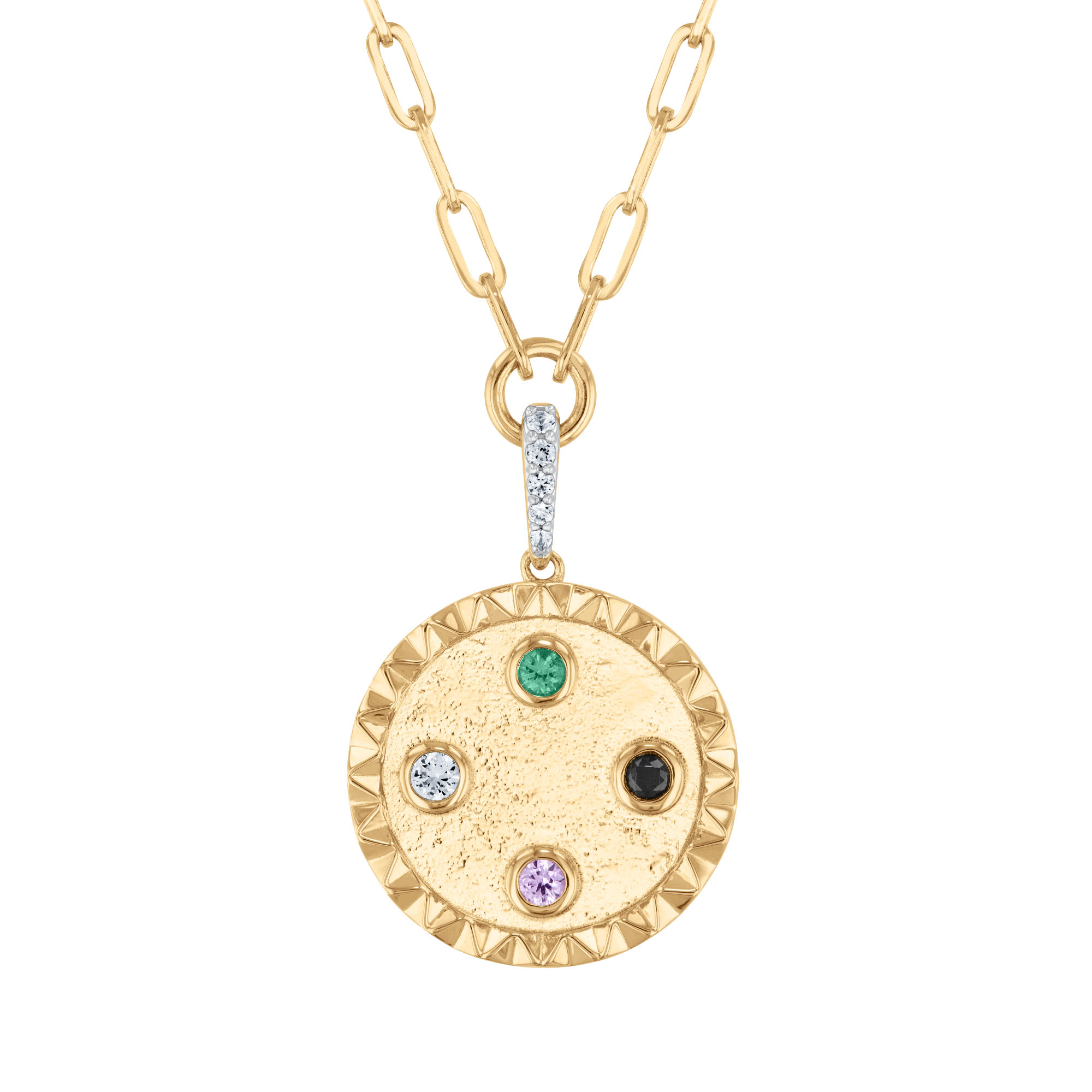 REEDS Wicked Mixed Created Gemstone Gold Vermeil Reversible Medallion Necklace