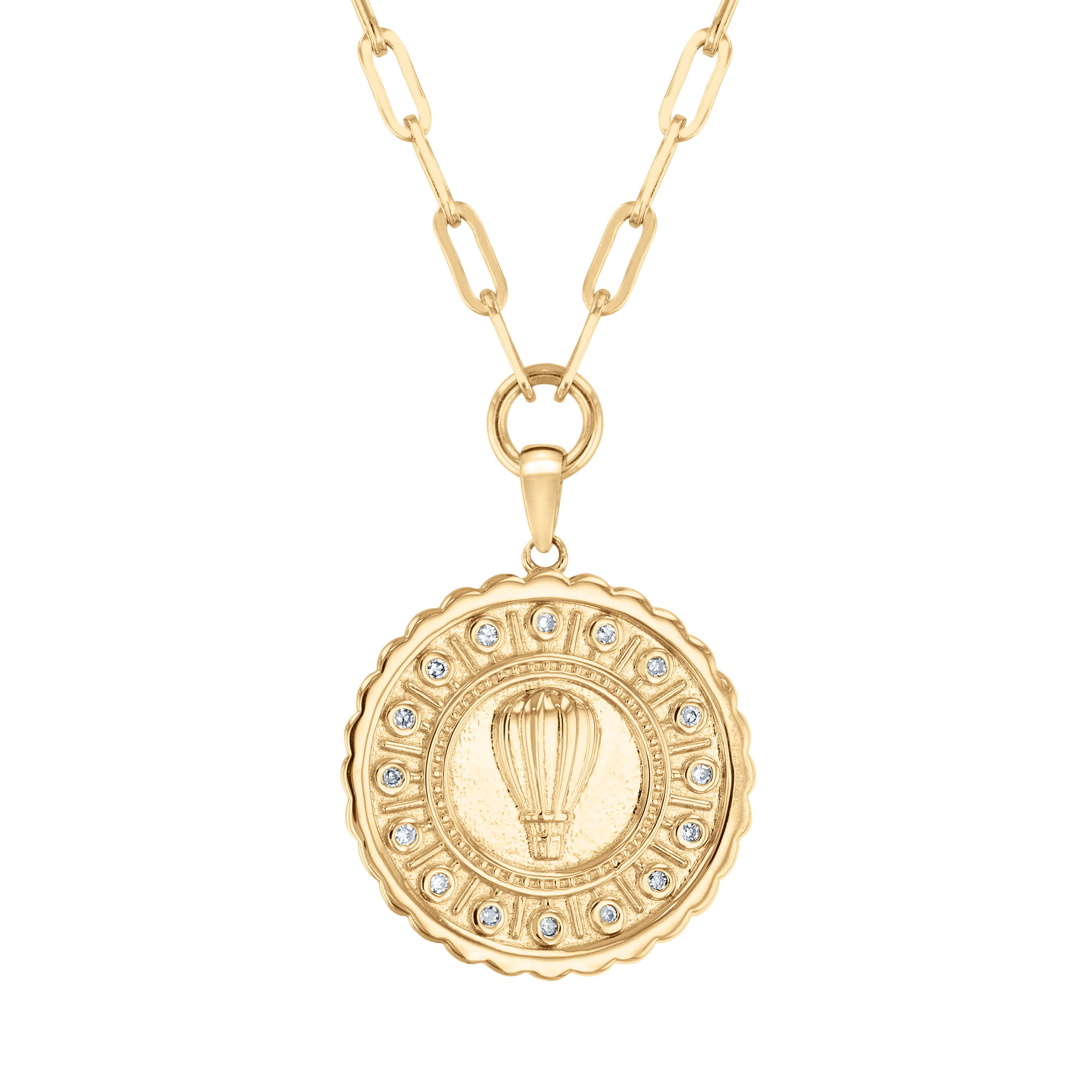 REEDS Wicked 1/15ctw Diamond Gold Vermeil Hot Air Balloon Reversible Medallion Necklace