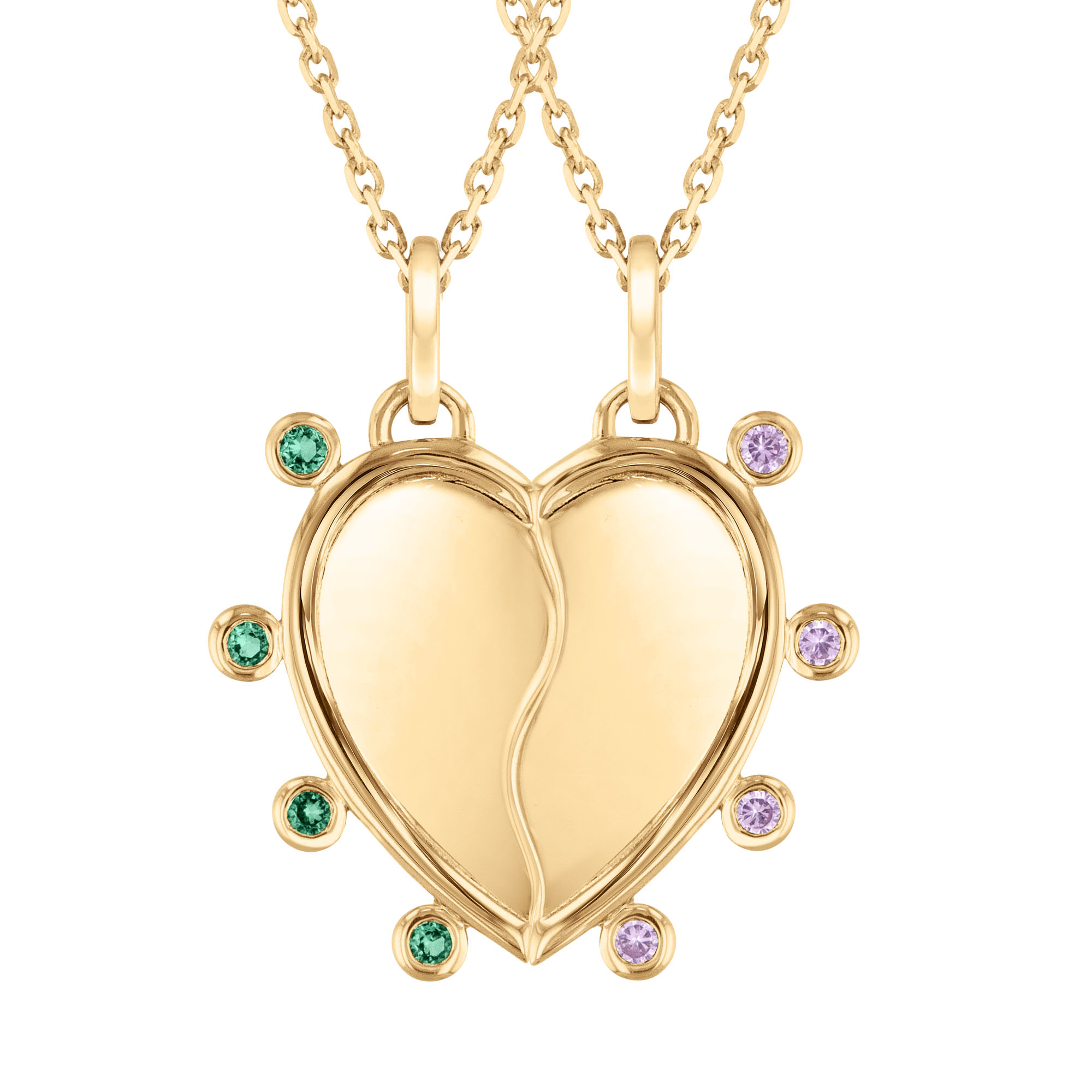 REEDS Wicked Created Emerald And Created Pink Sapphire Gold Vermeil Best Friend Heart Pendant Necklace