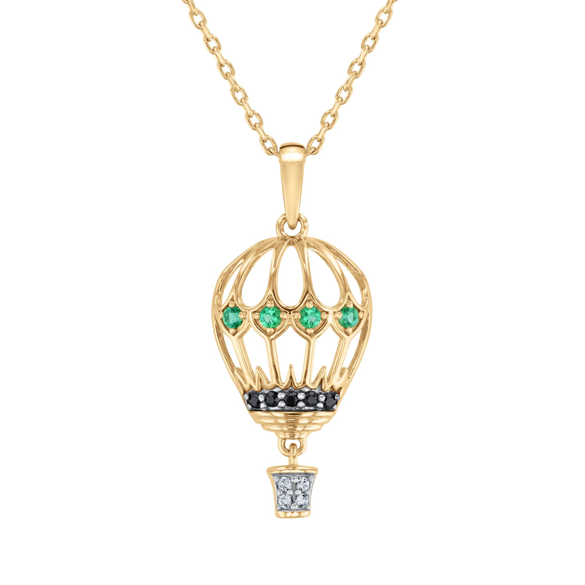 REEDS Wicked Elphaba Created Emerald  Black Spinel  And Created White Sapphire Hot Air Balloon Pendant Necklace
