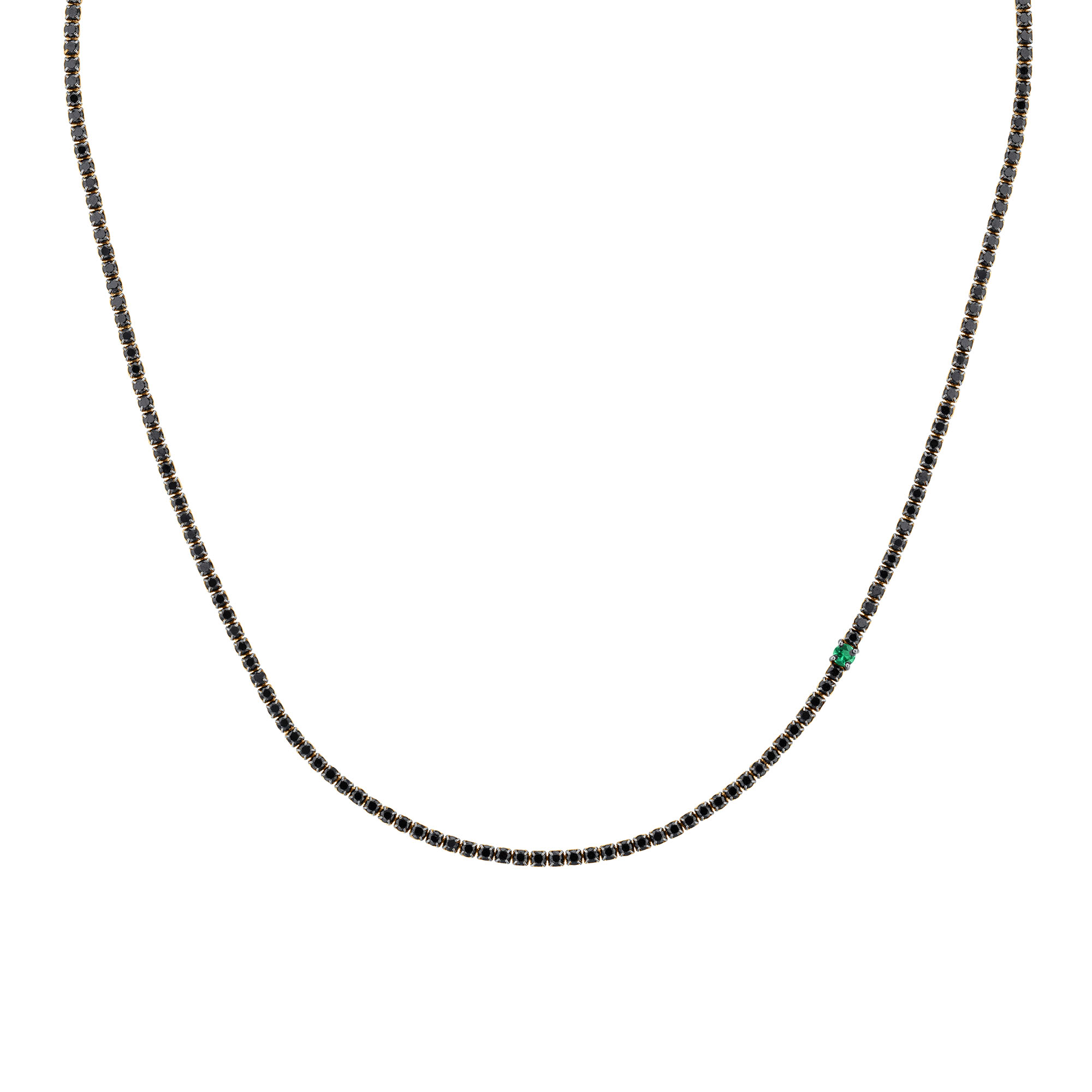 REEDS Wicked Elphaba Black Spinel And Created Emerald Gold Vermeil Tennis Necklace 480$