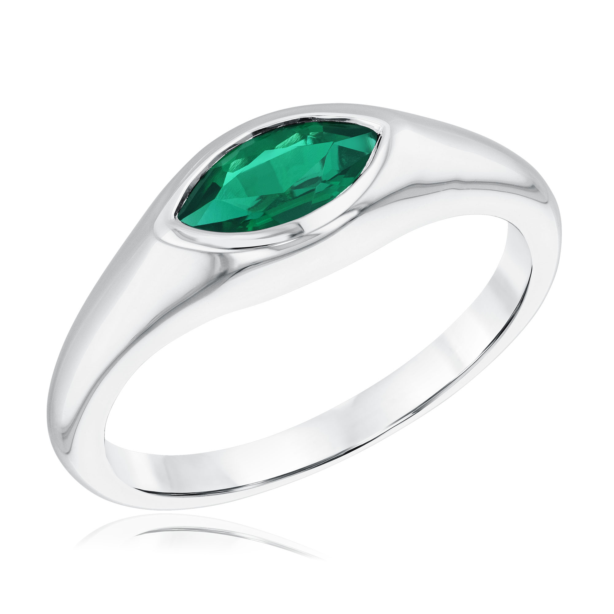 REEDS Women's Wicked Elphaba Marquise Created Emerald And Sterling Silver Fashion Ring  Ring Size 6