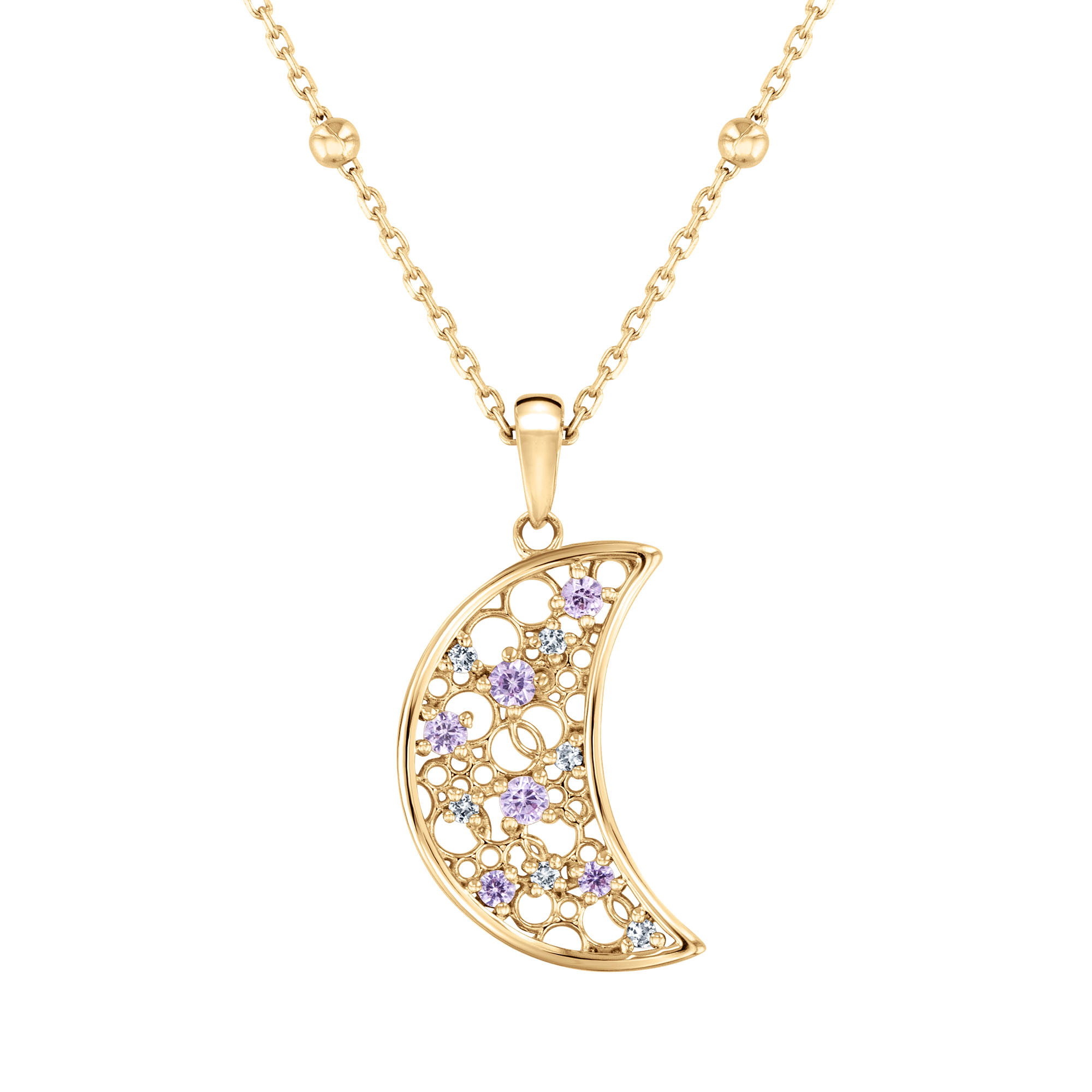 REEDS Wicked Glinda Created Pink Sapphire And Created White Sapphire Gold Vermeil Moon Pendant Necklace