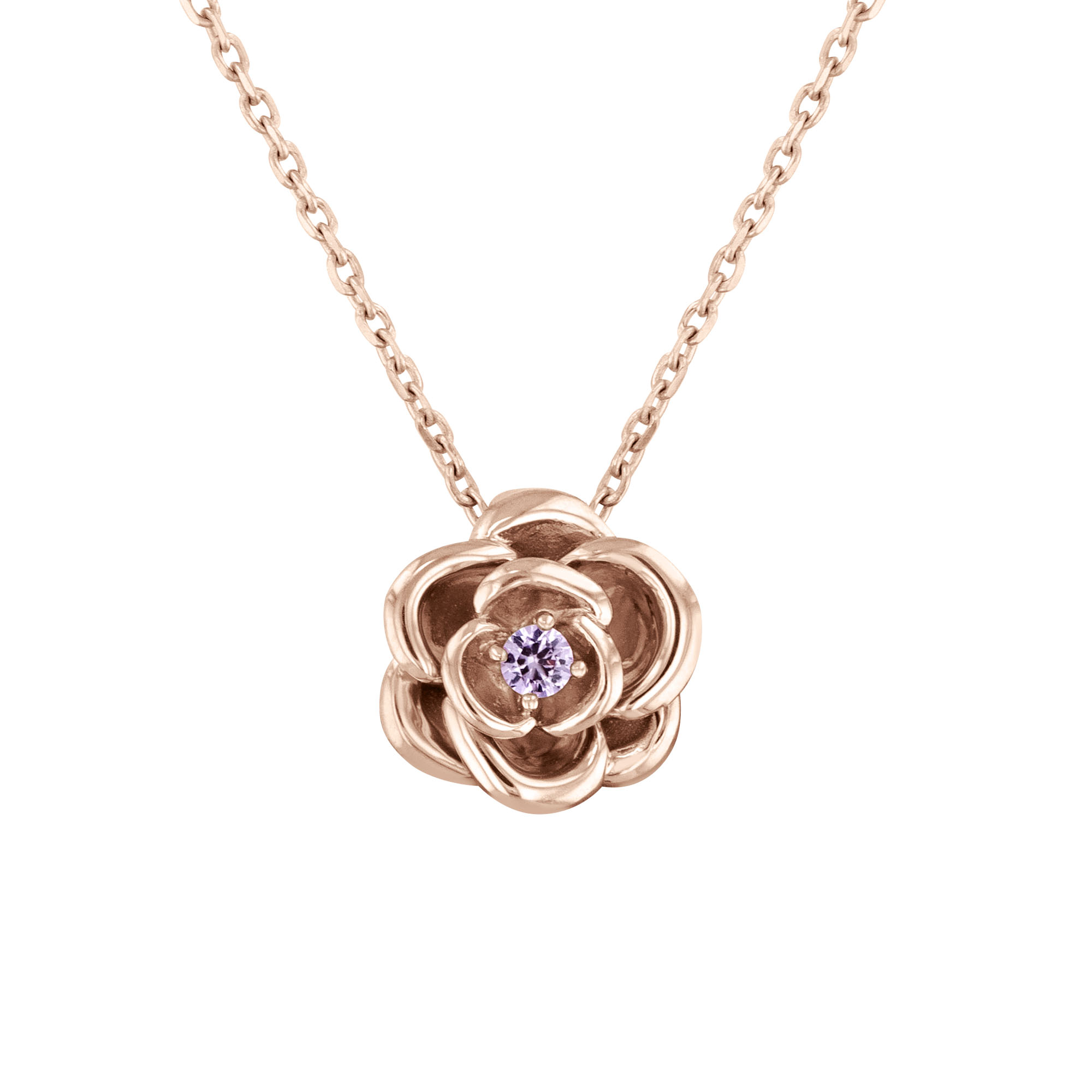 REEDS Wicked Glinda Created Pink Sapphire Rose Gold Vermeil Flower Pendant Necklace