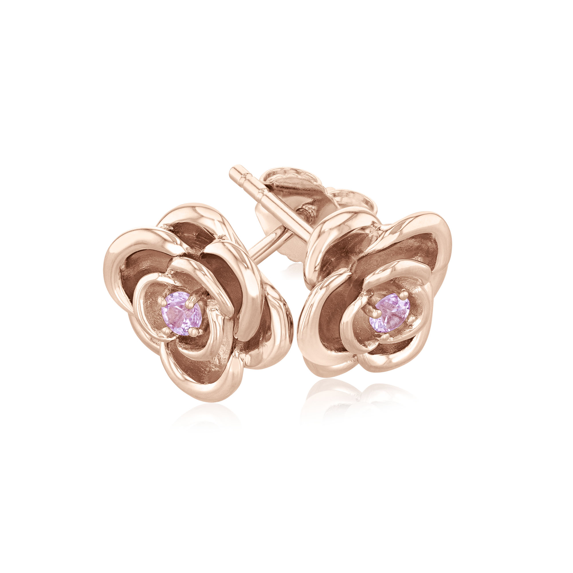 REEDS Wicked Glinda Created Pink Sapphire Rose Gold Vermeil Flower Stud Earrings