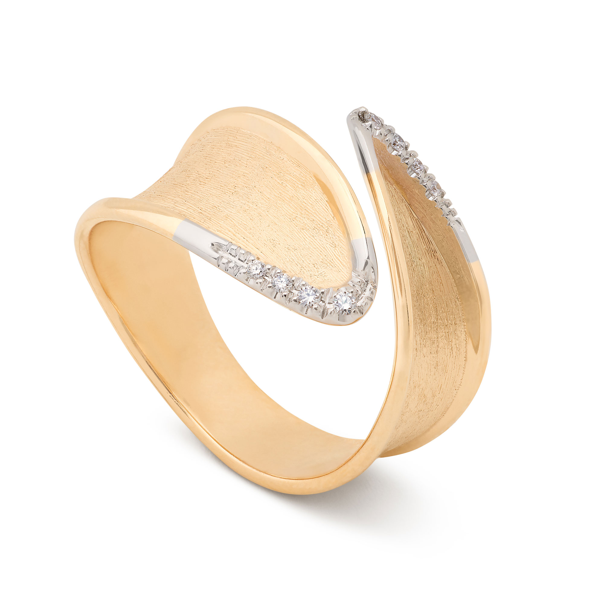 Marco Bicego Womens 18k Yellow Gold Wrap Ring with Diamond Pave Slim Profile - Lunaria Collection - Size 7 3550$